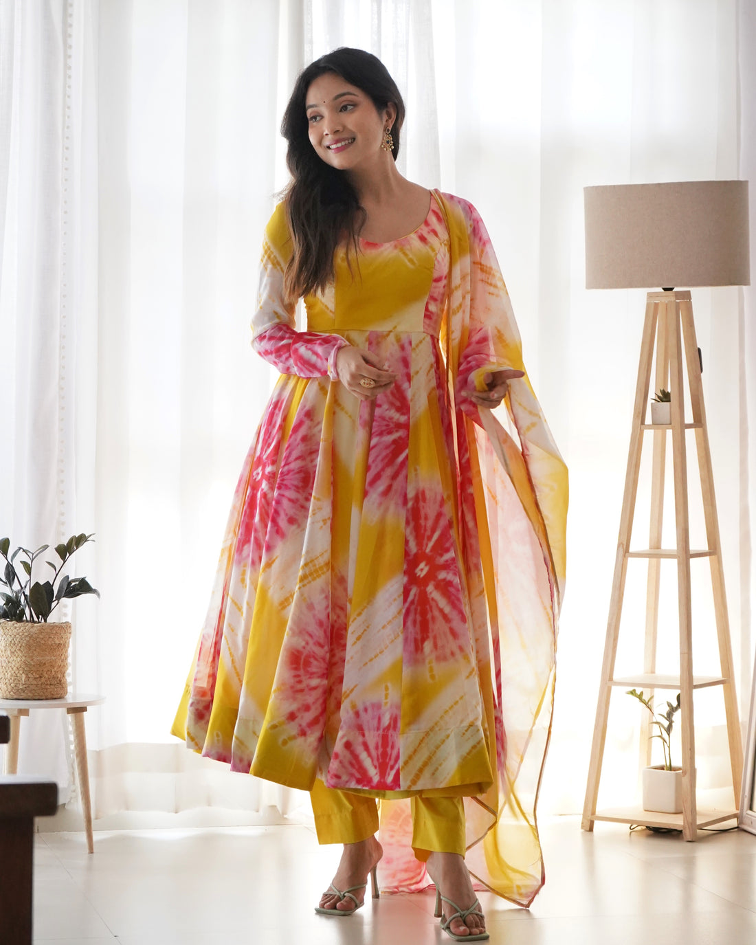 Pure Organza Silk Yellow Color Printed Anarkali Suit
