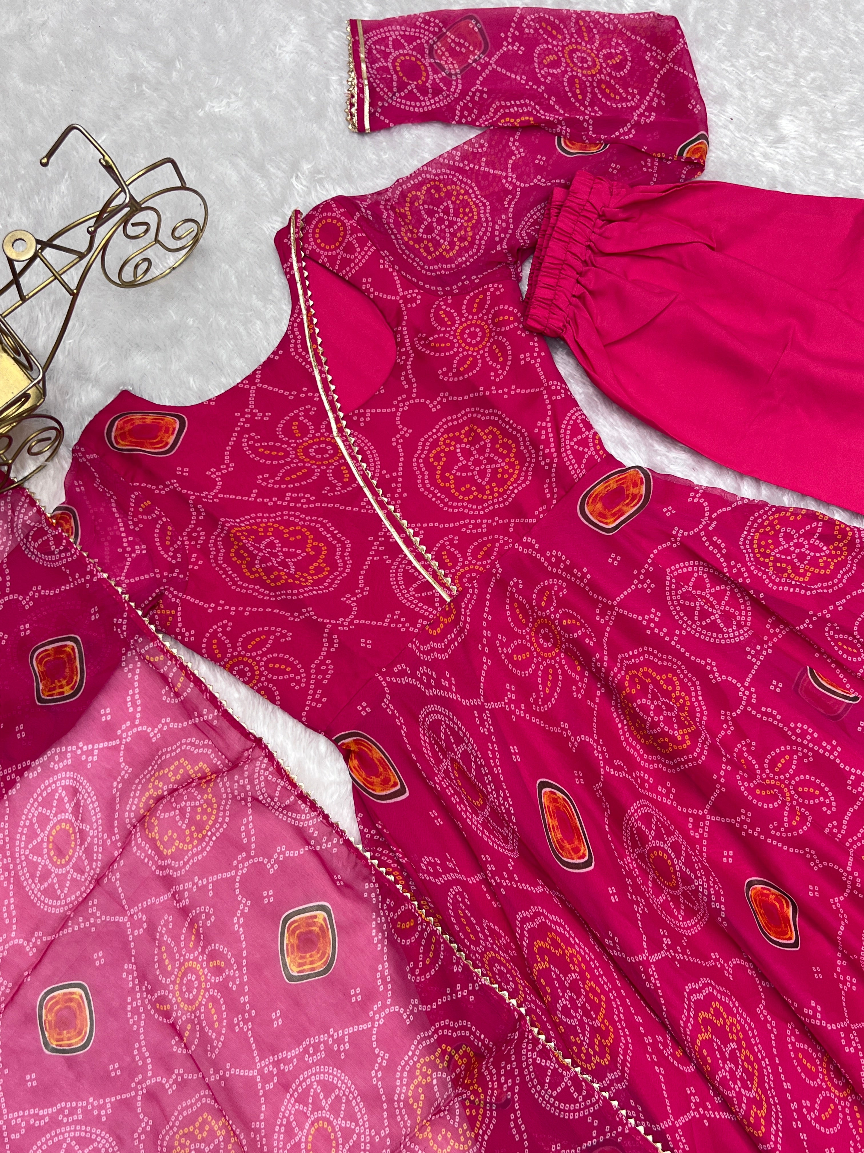 Exclusive Pink Color Lightweight Chiffon Printed Gown Set