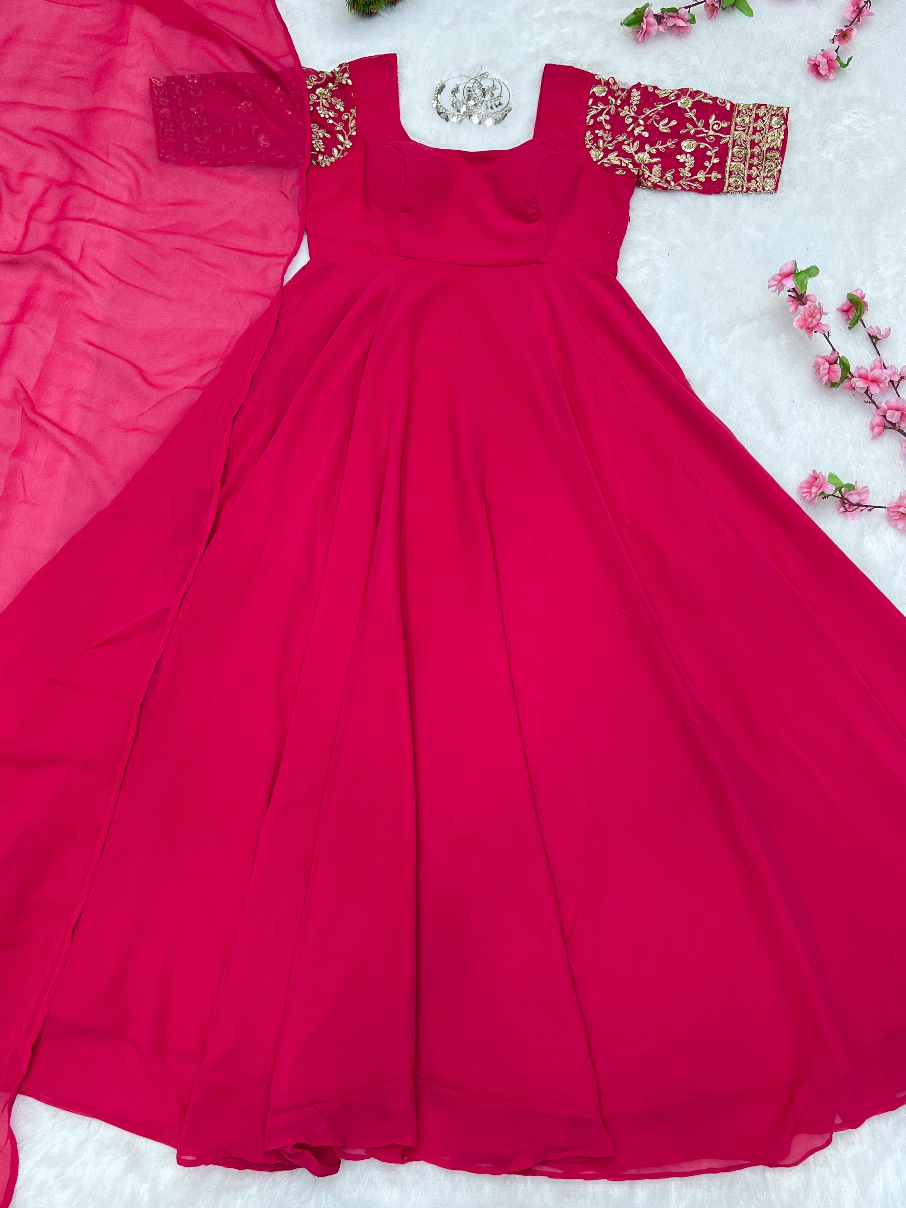 Pure Georgette Fancy Pink Color Classy Anarkali Suit