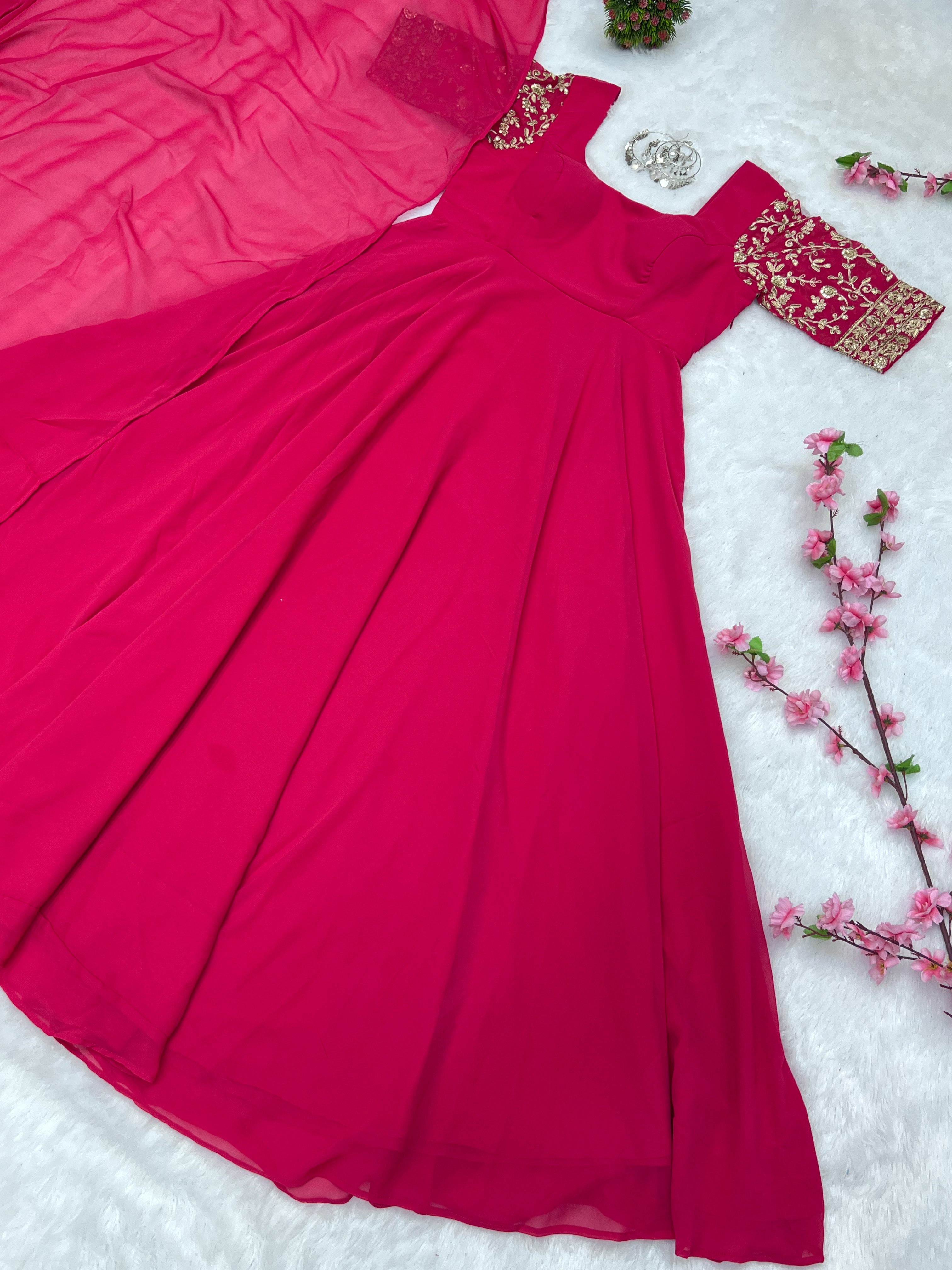Pure Georgette Fancy Pink Color Classy Anarkali Suit