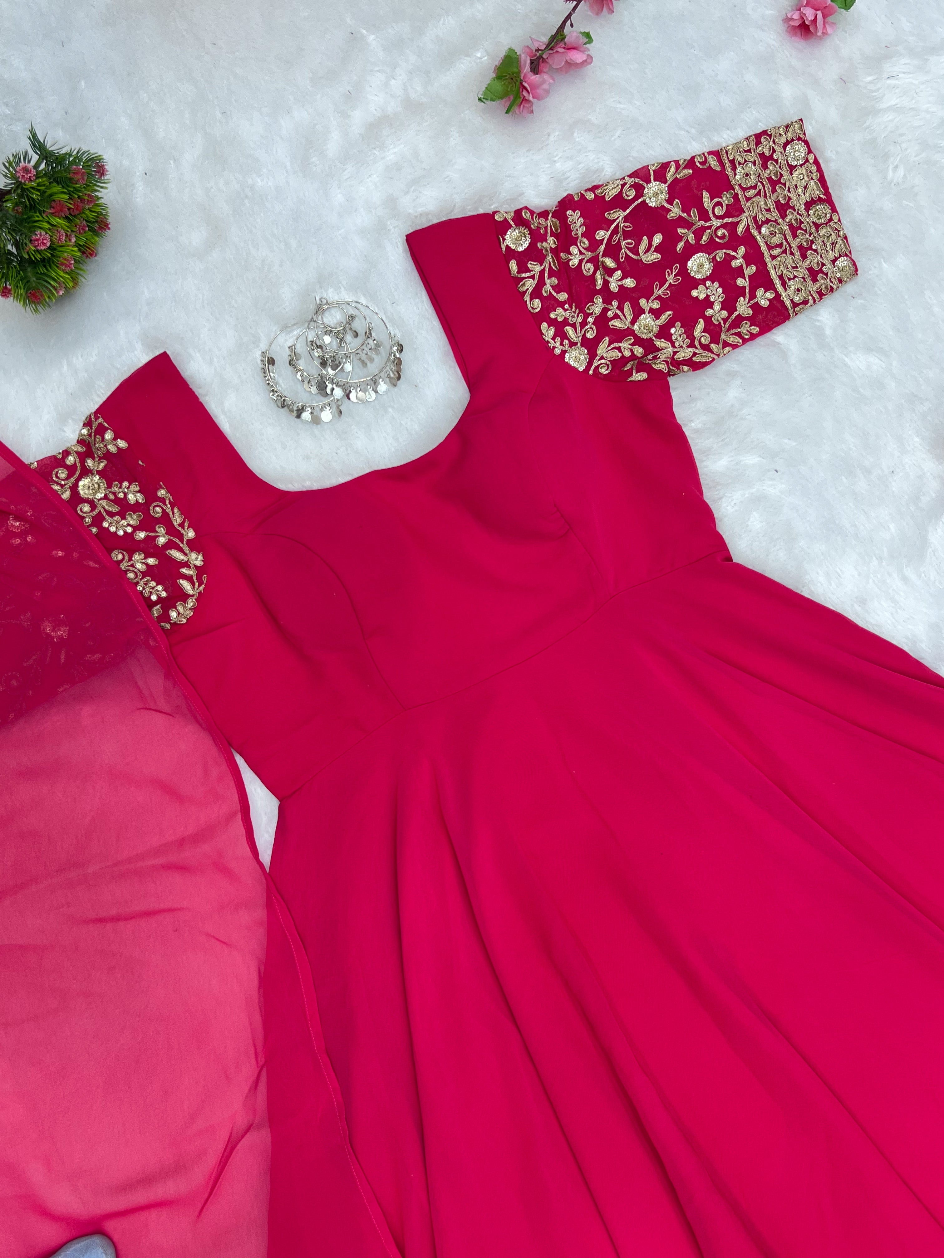 Pure Georgette Fancy Pink Color Classy Anarkali Suit