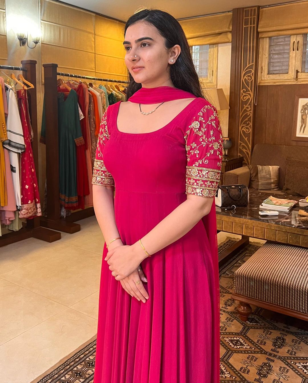 Pure Georgette Fancy Pink Color Classy Anarkali Suit