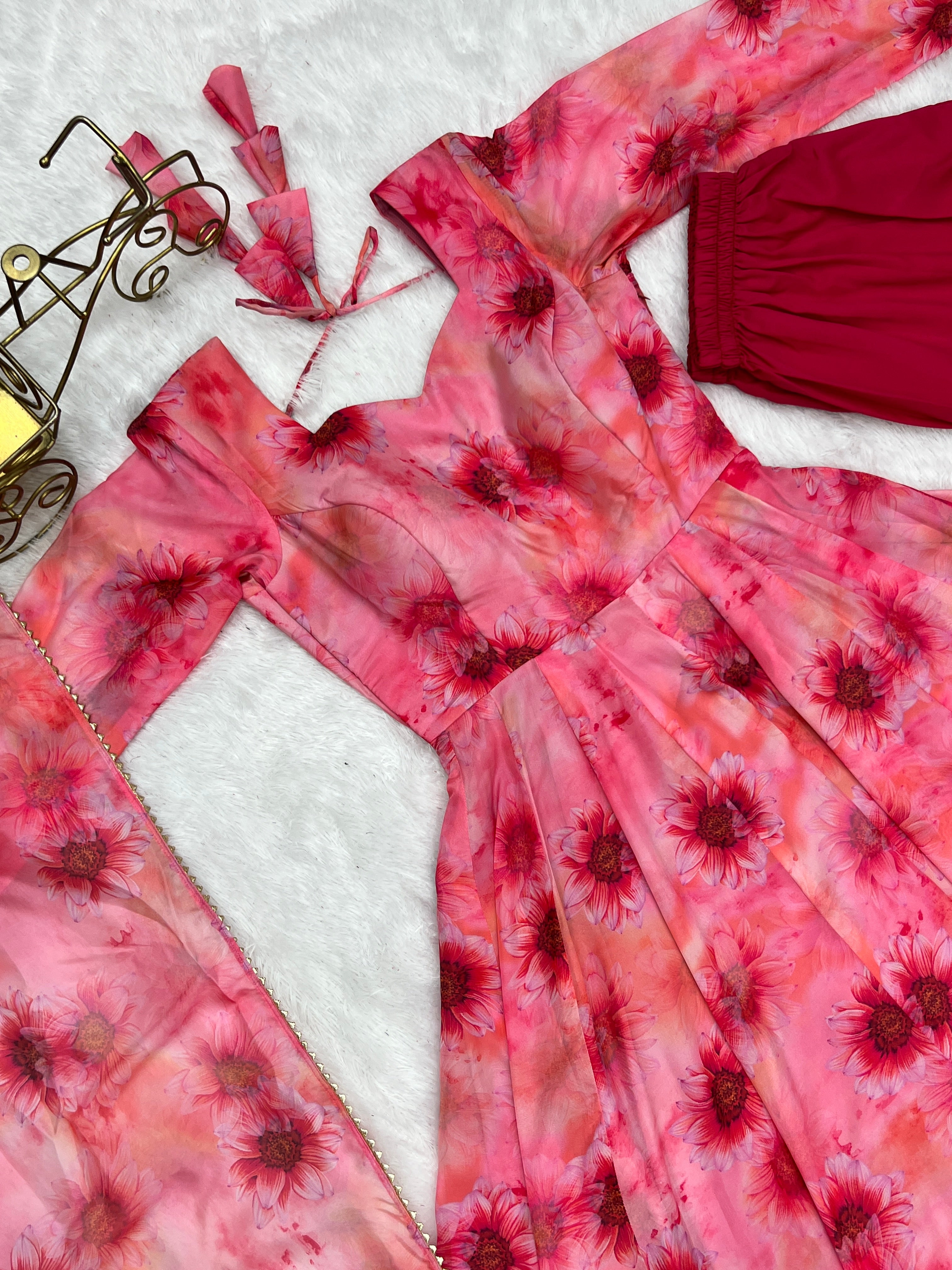 Gorgeous Pink Color Readymade Silk Latest Anarkali Suit