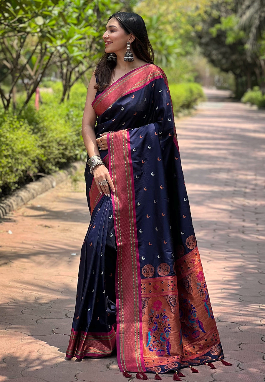 Black Paithani Pure Silk Soft Saree
