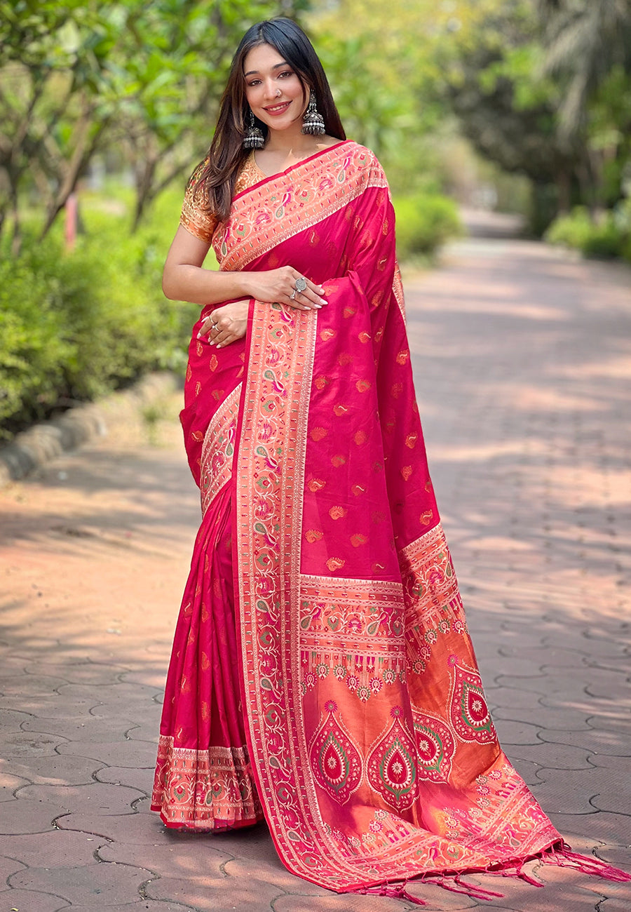 Red Paithani Silk Designer Saree