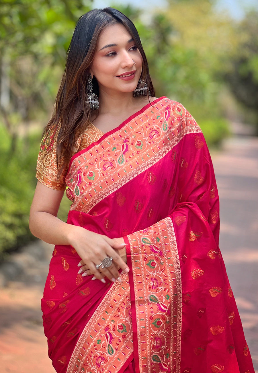 Red Paithani Silk Designer Saree