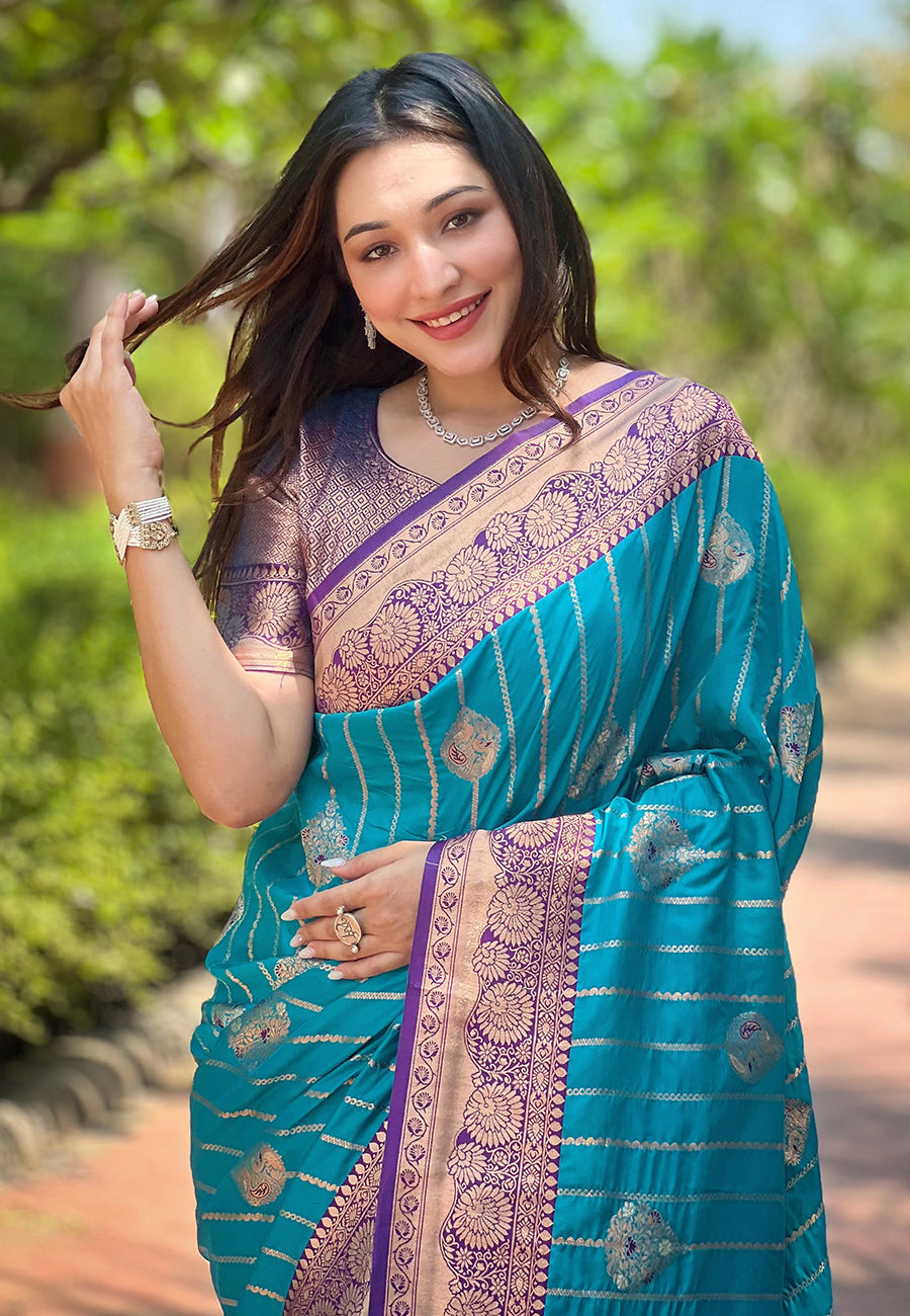 Pure Silk Latest Design Blue Color Saree