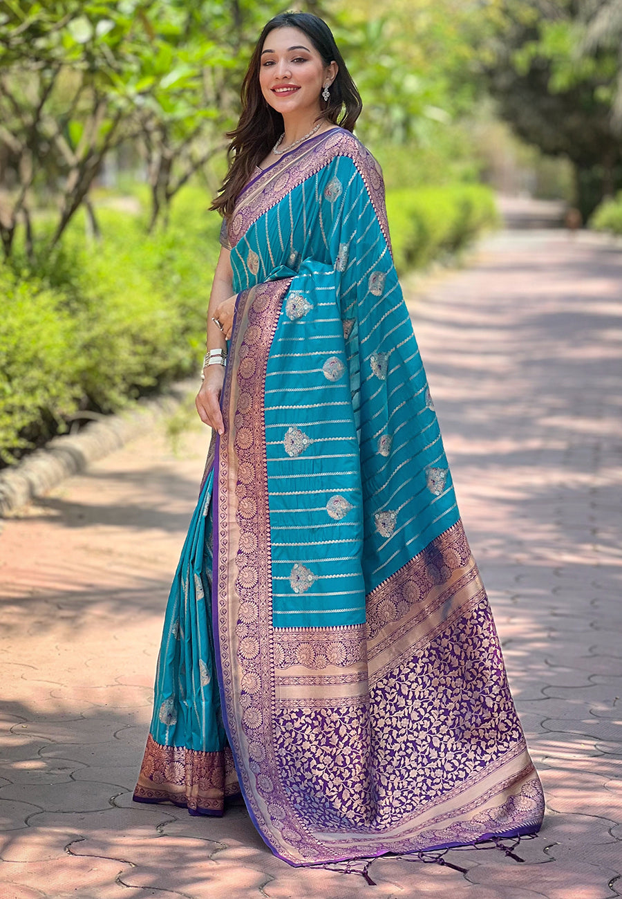 Pure Silk Latest Design Blue Color Saree