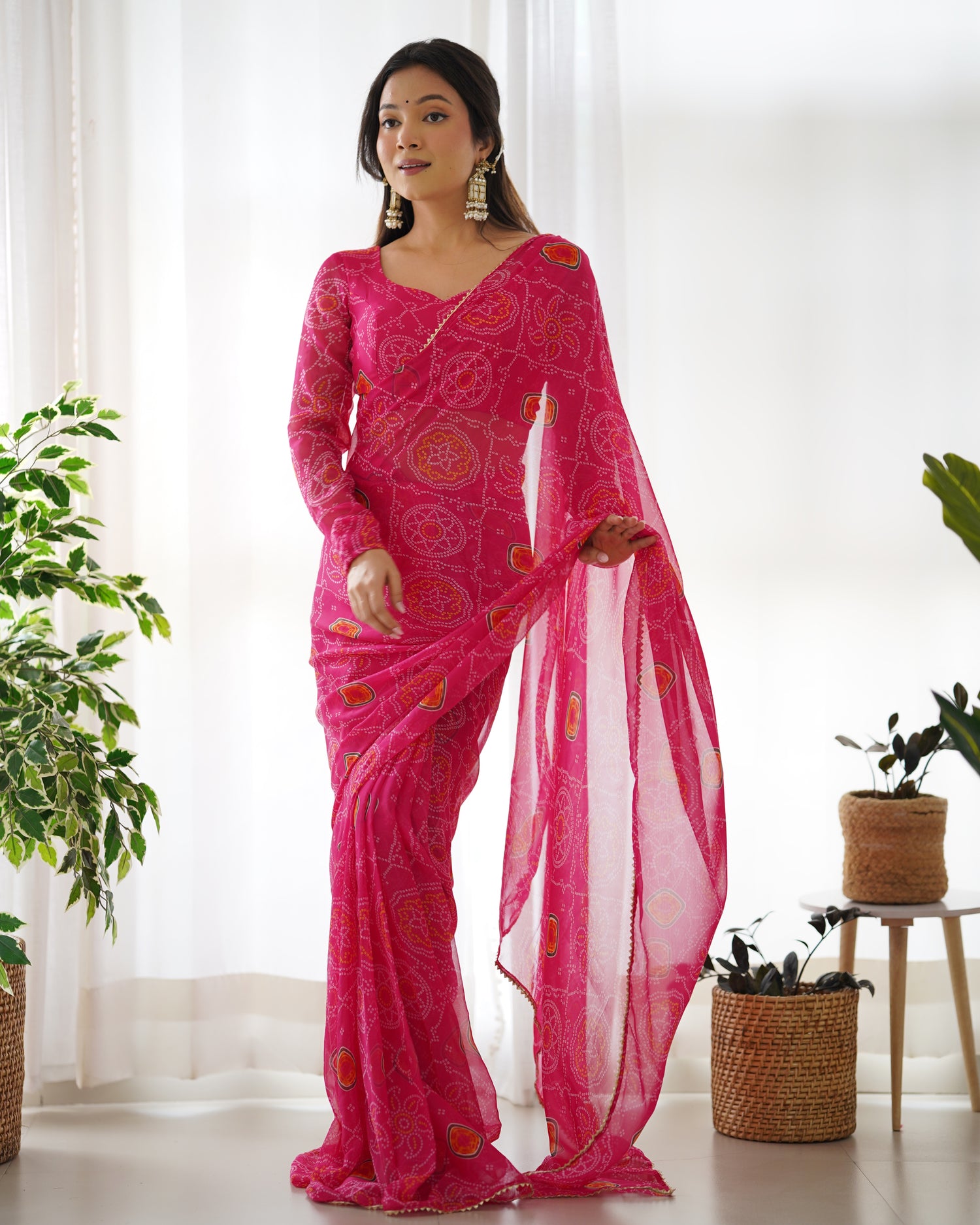 Ready To Wear Chiffon Beautiful Pink Color Saree