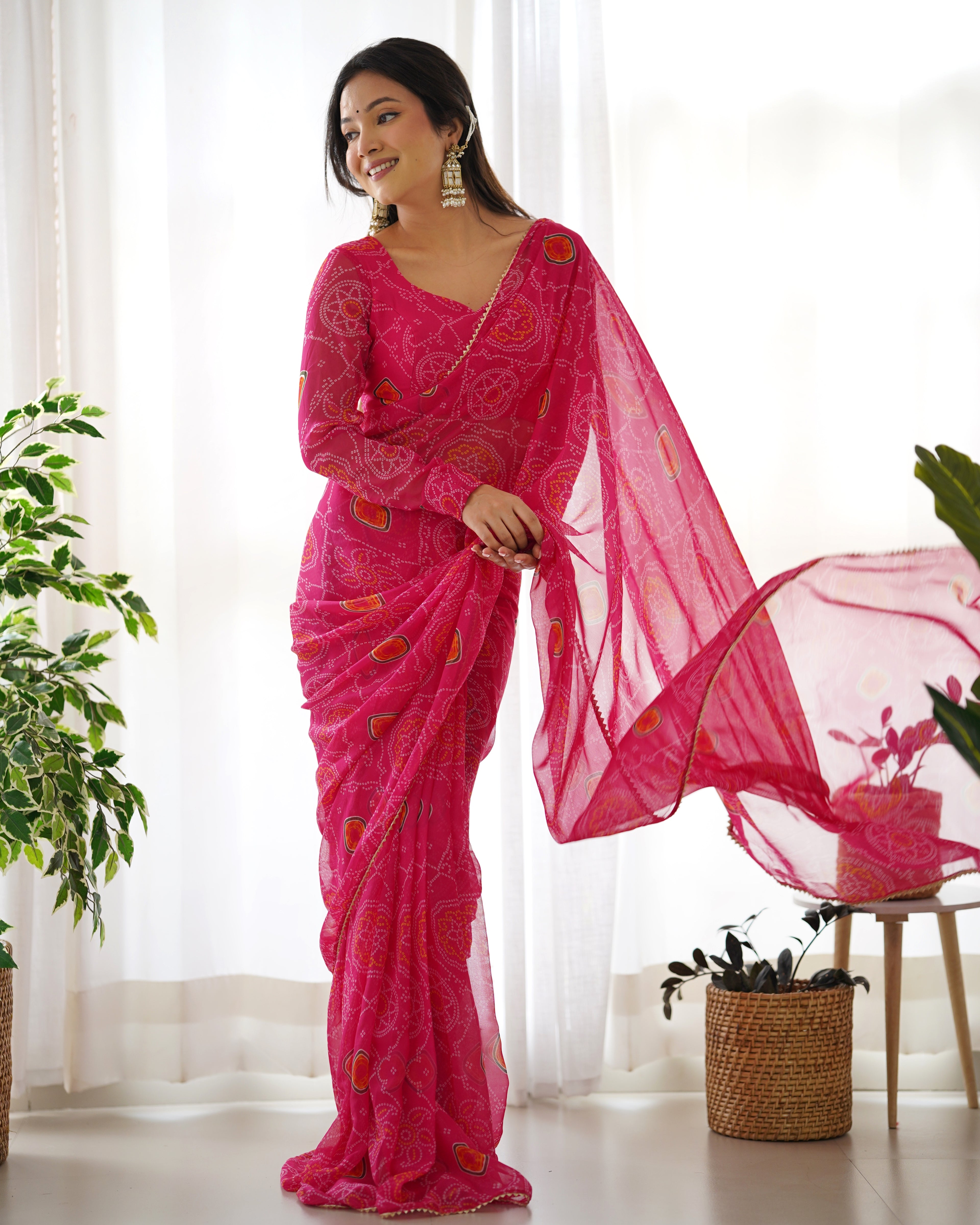 Ready To Wear Chiffon Beautiful Pink Color Saree