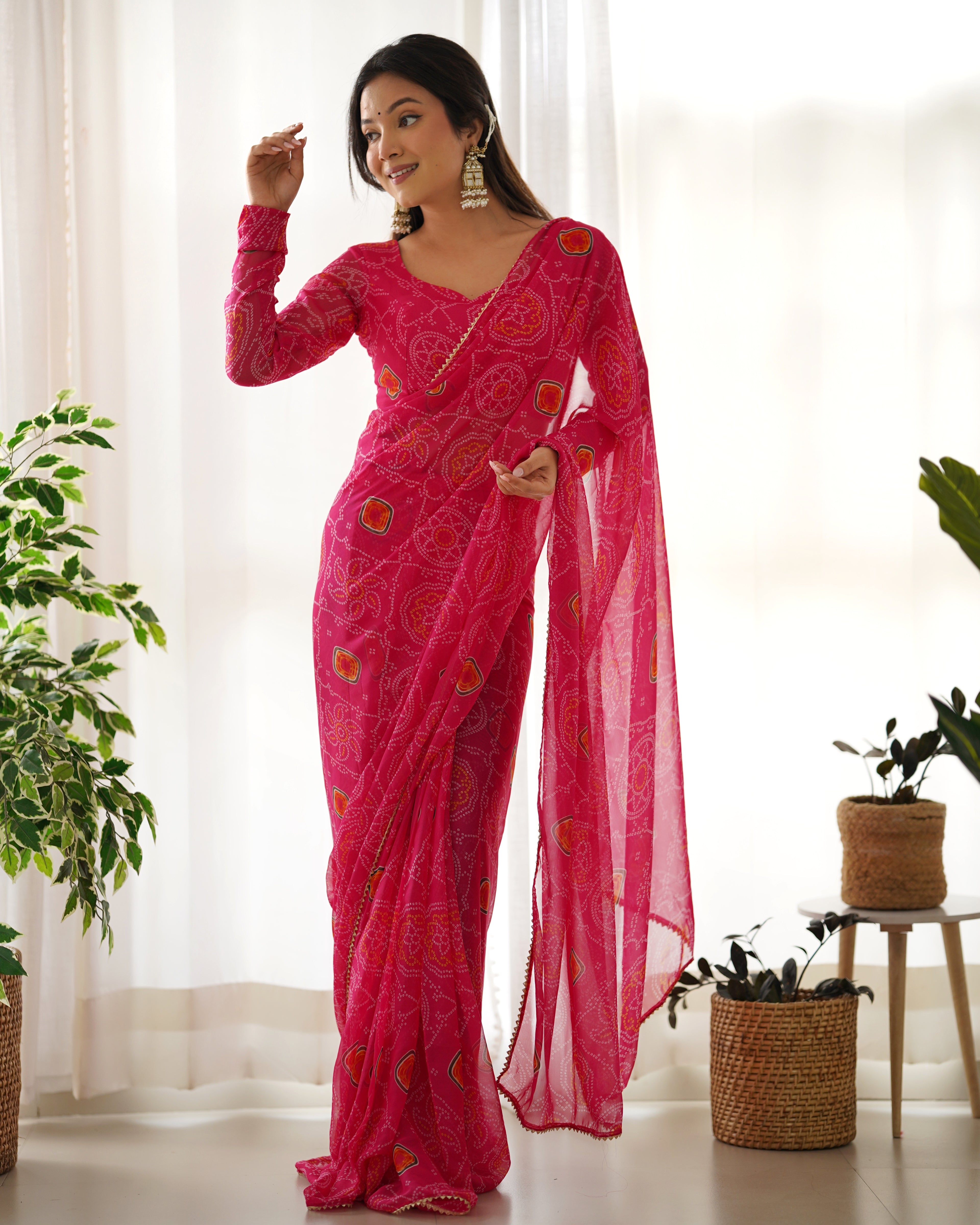Ready To Wear Chiffon Beautiful Pink Color Saree