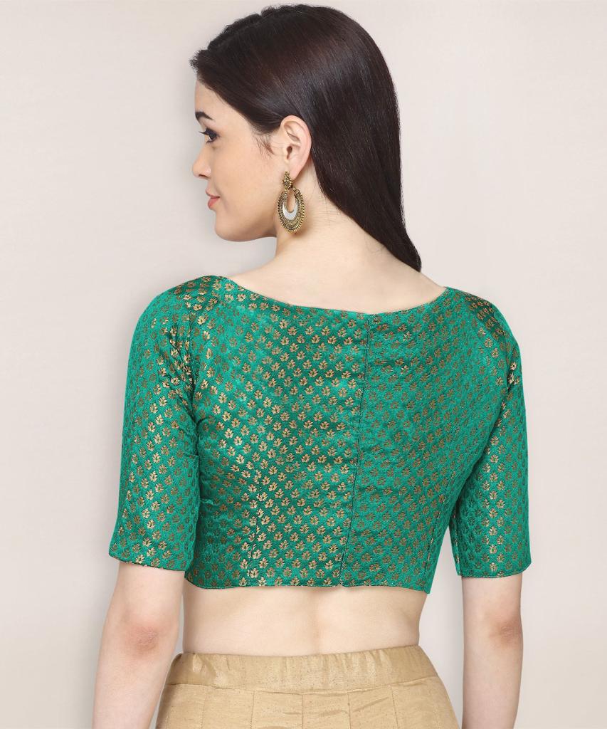 Green Color Brocade Boat Neck Stylish Readymade Blouse
