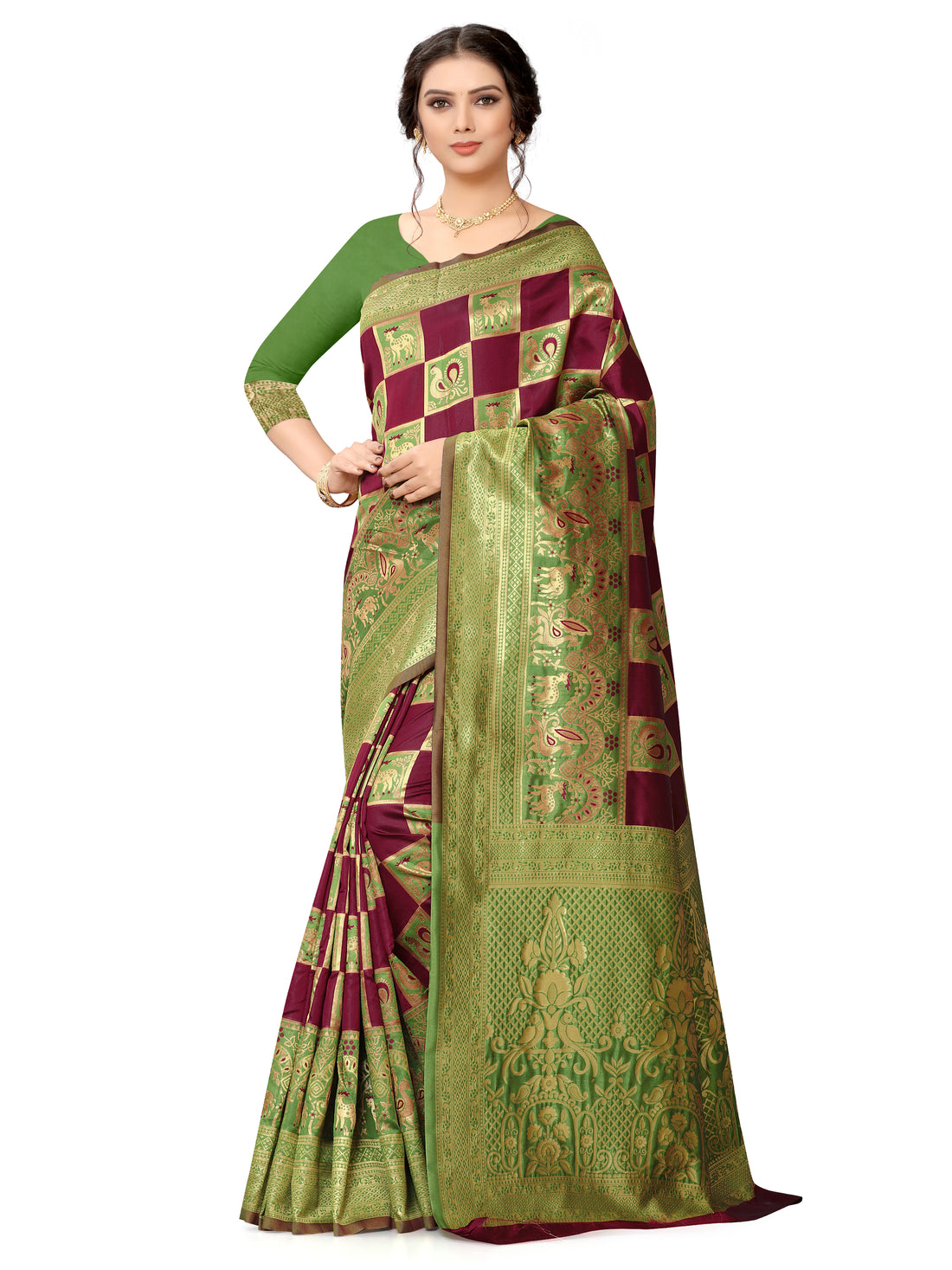 Gem Green Banarasi Silk Latest Design Saree
