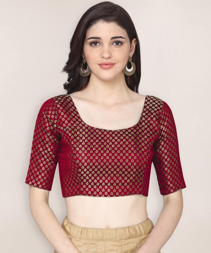 Luxurious Brocade Boat Neck Maroon Color Readymade Blouse