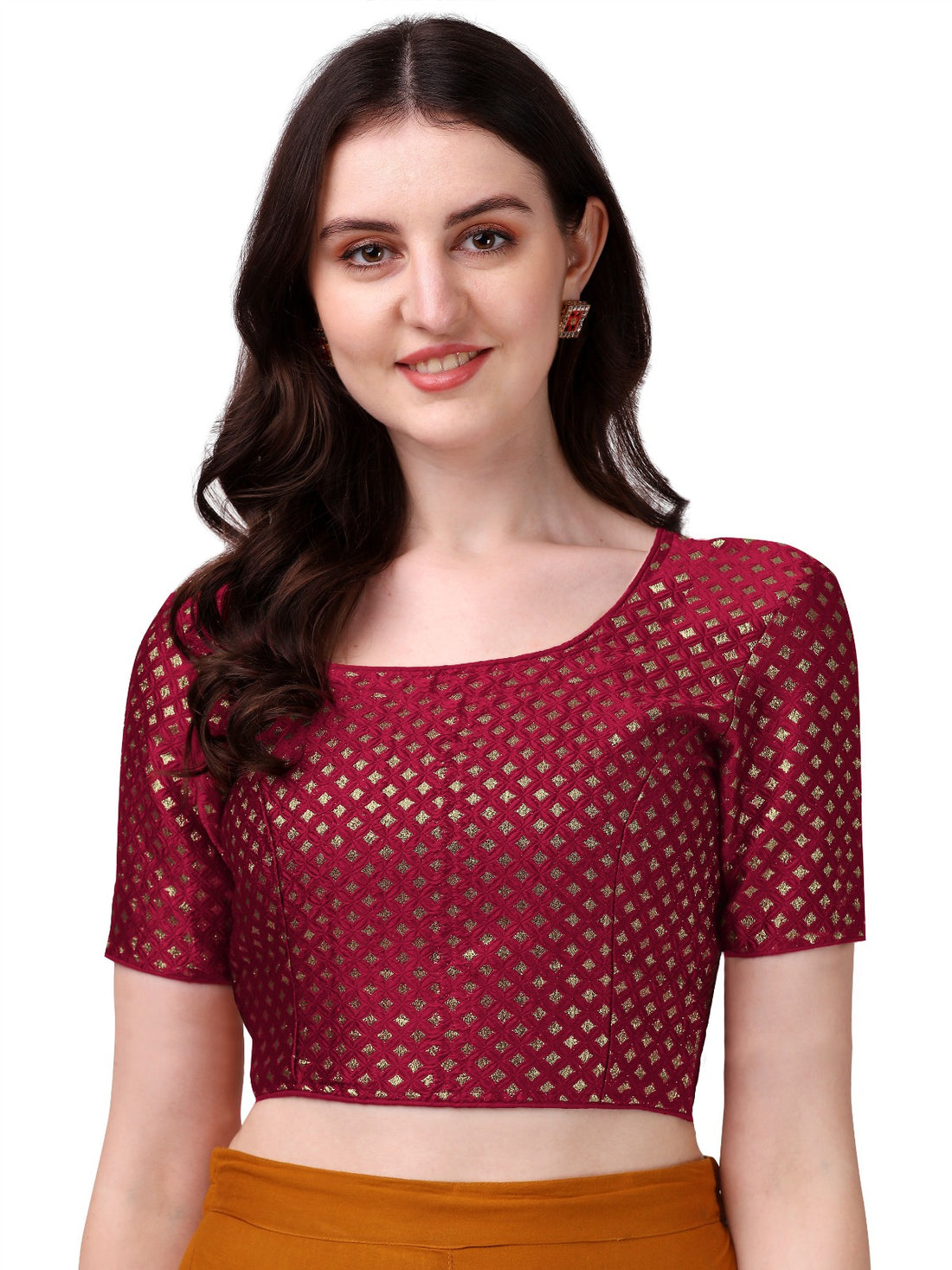 Maroon Color Boat Neck Brocade Readymade Function Wear Blouse