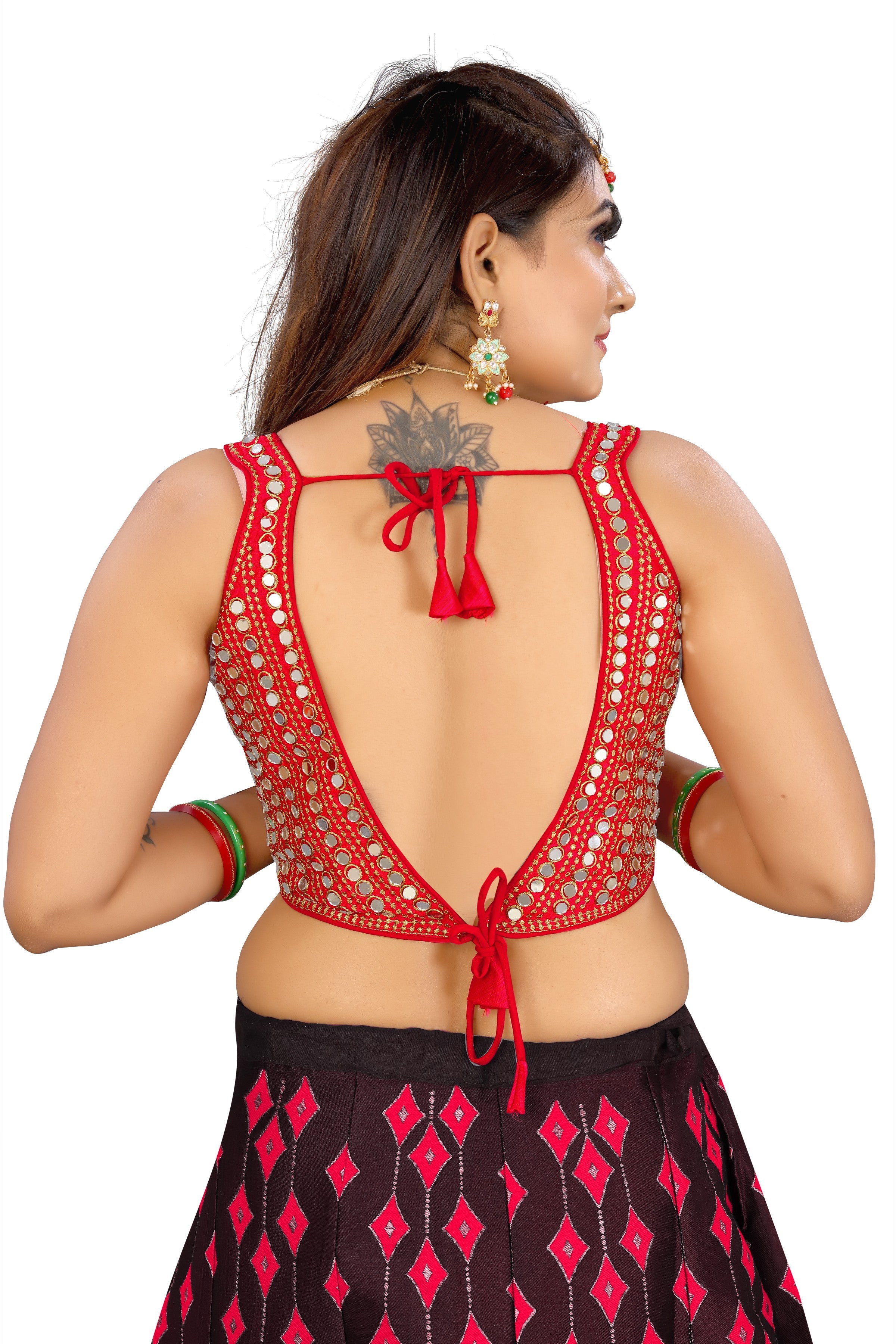 Latest Design Red Color Sleeveless Readymade Mirror Blouse