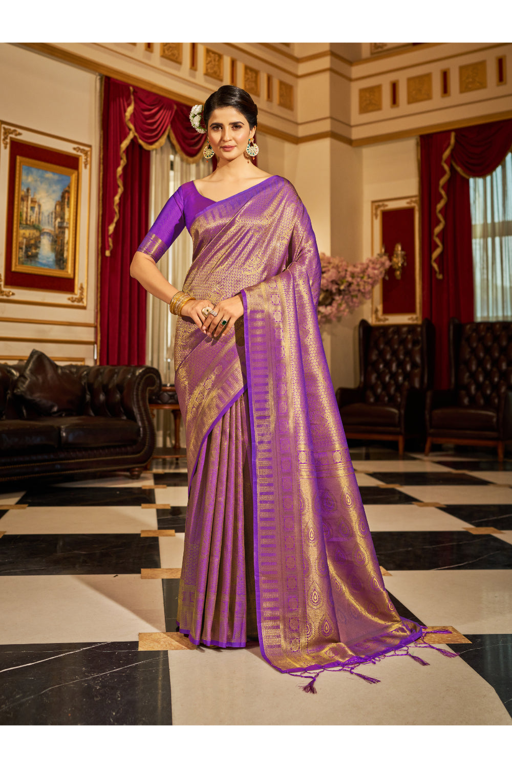 Purple Color Pure Kanjivaram Silk Wedding Wear Saree