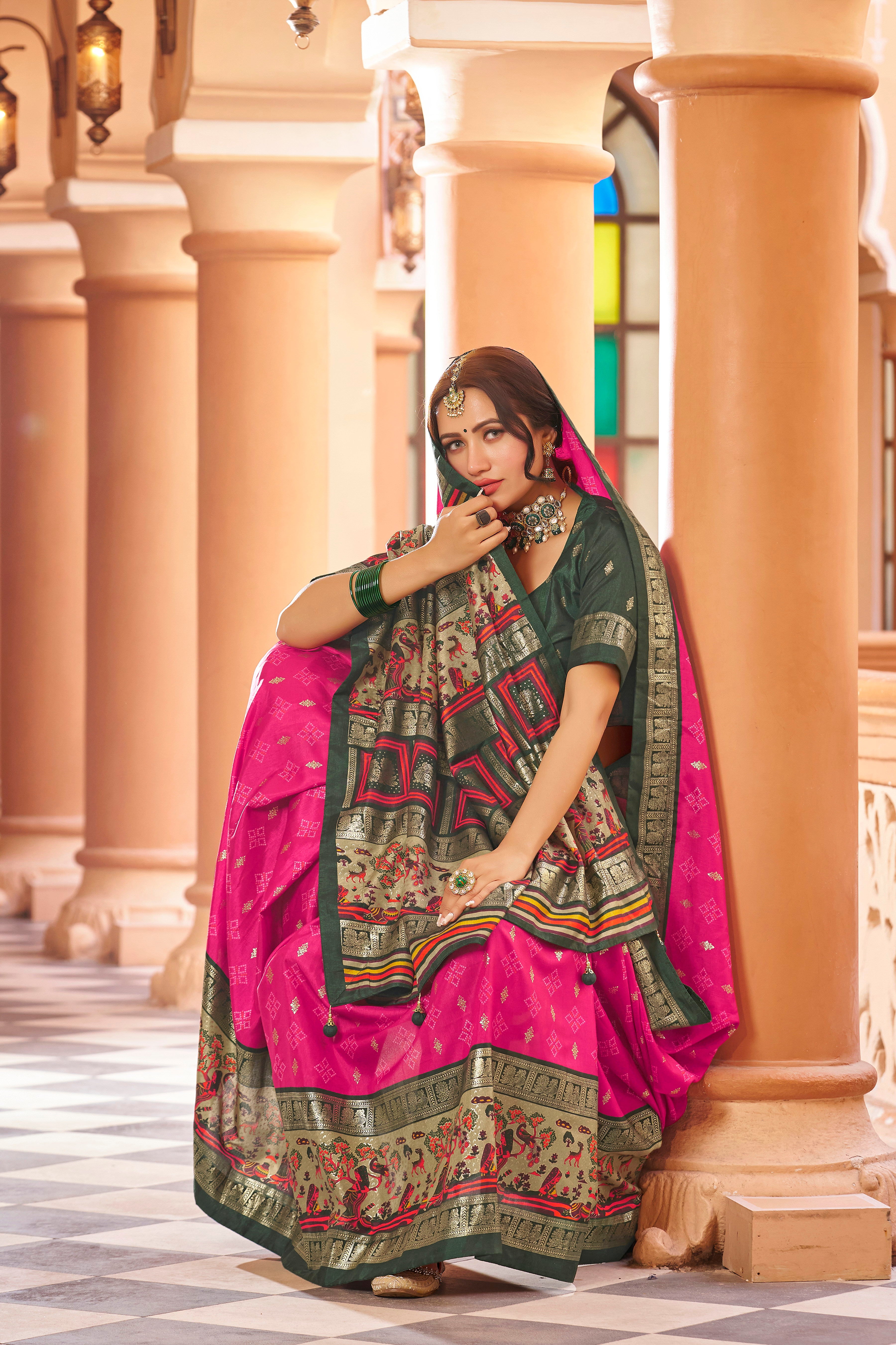 Heavy Dola Silk Pink Color Saree