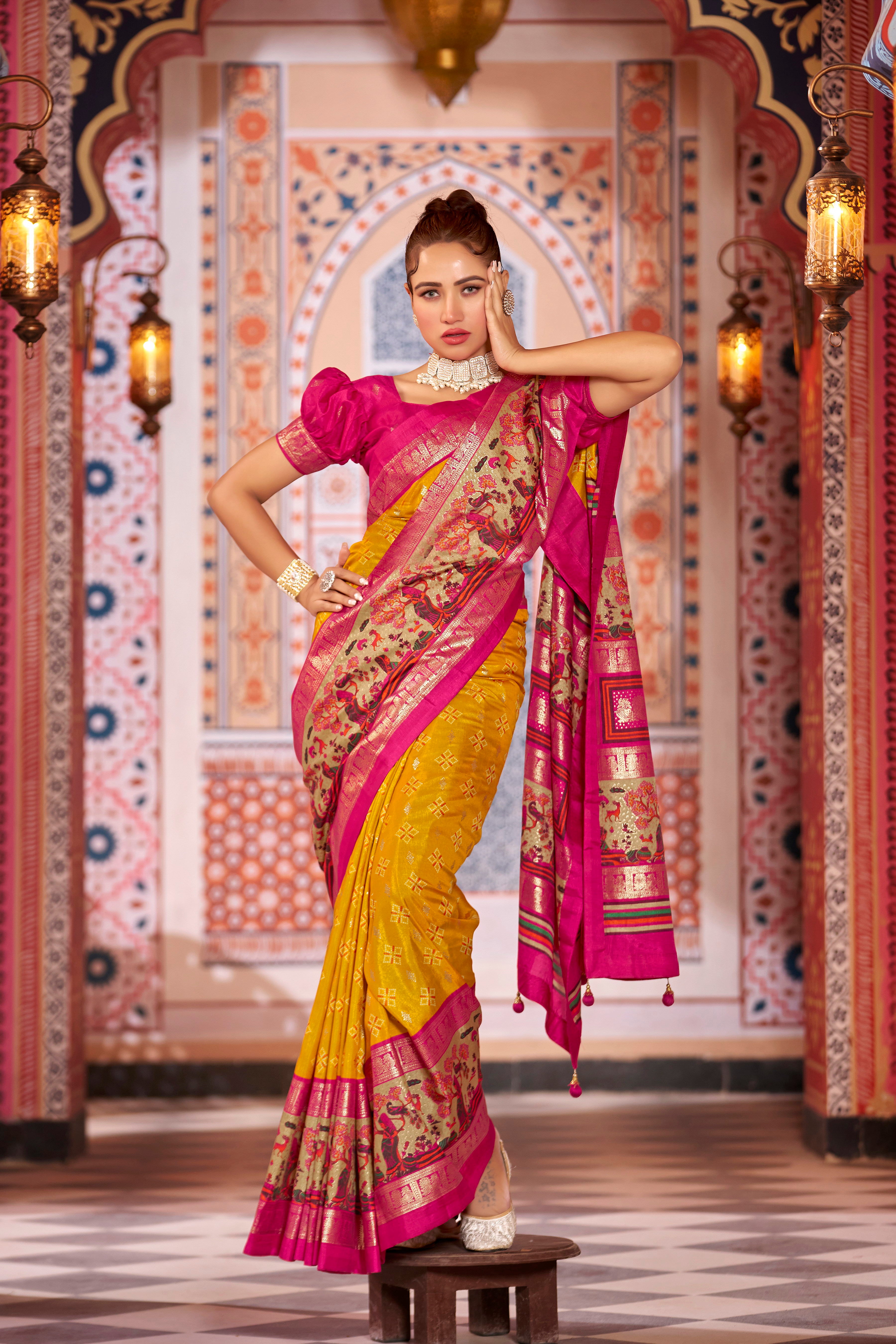 Luxury Yellow Color Pure Dola Silk Saree