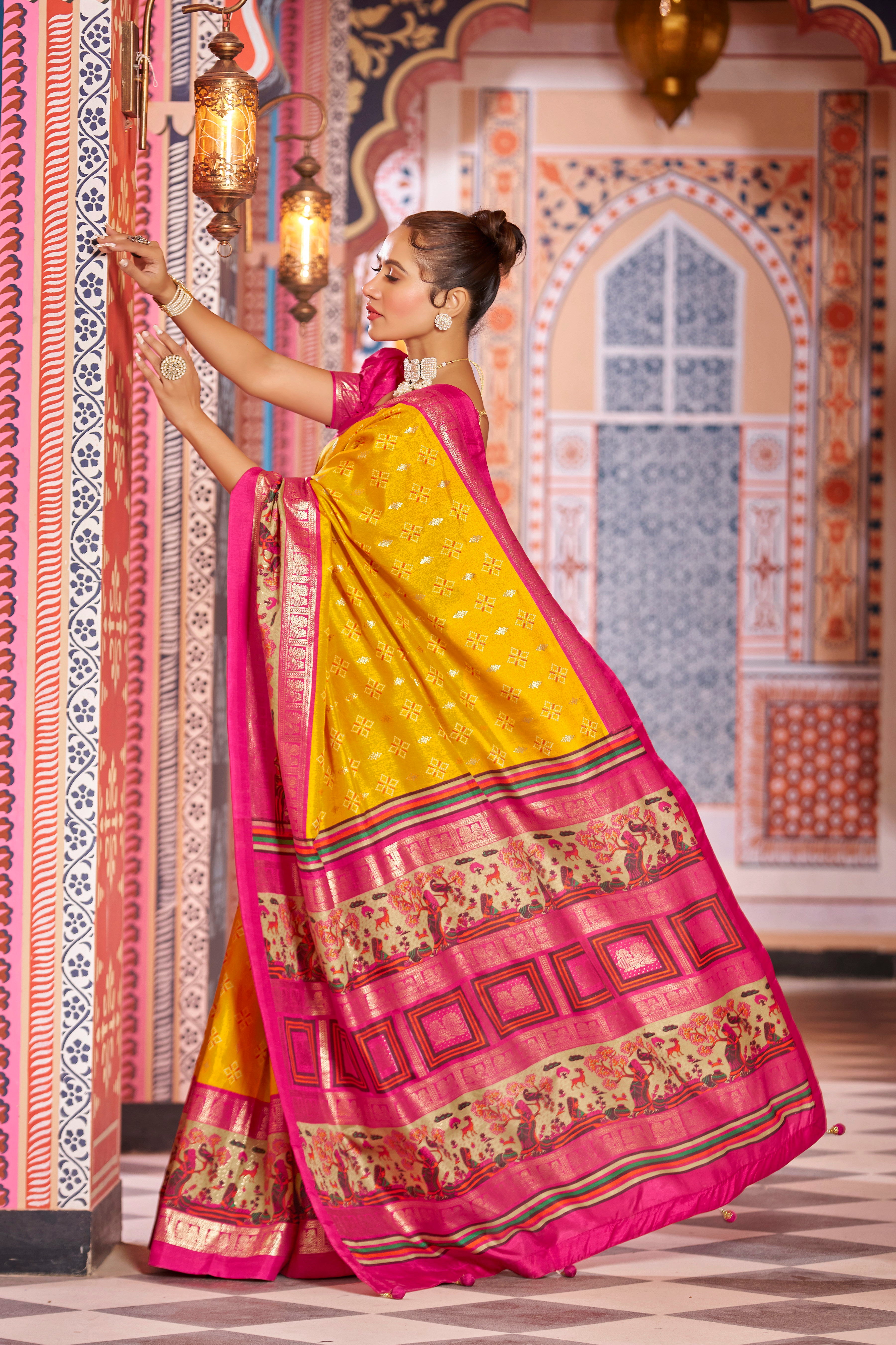 Luxury Yellow Color Pure Dola Silk Saree