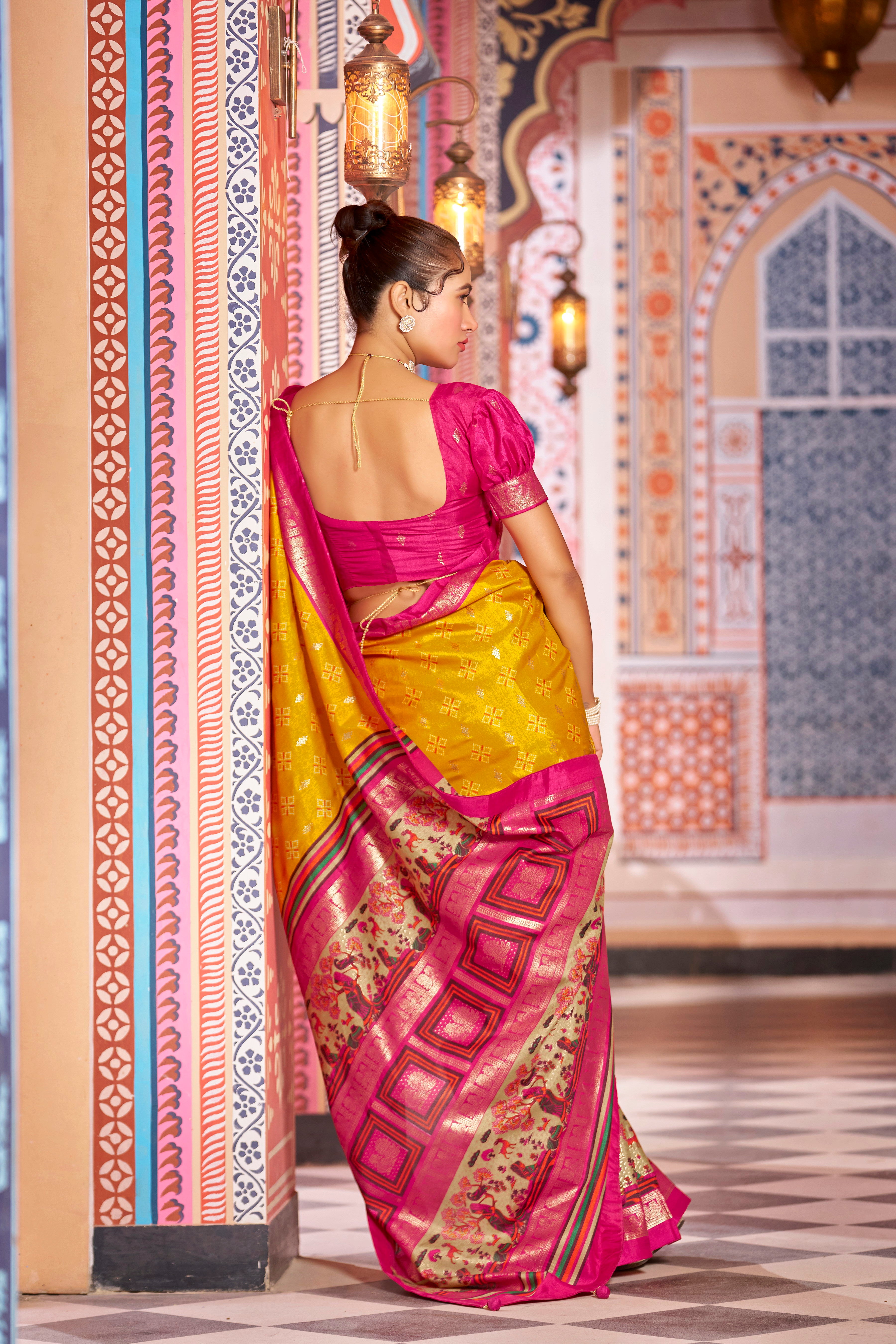 Luxury Yellow Color Pure Dola Silk Saree