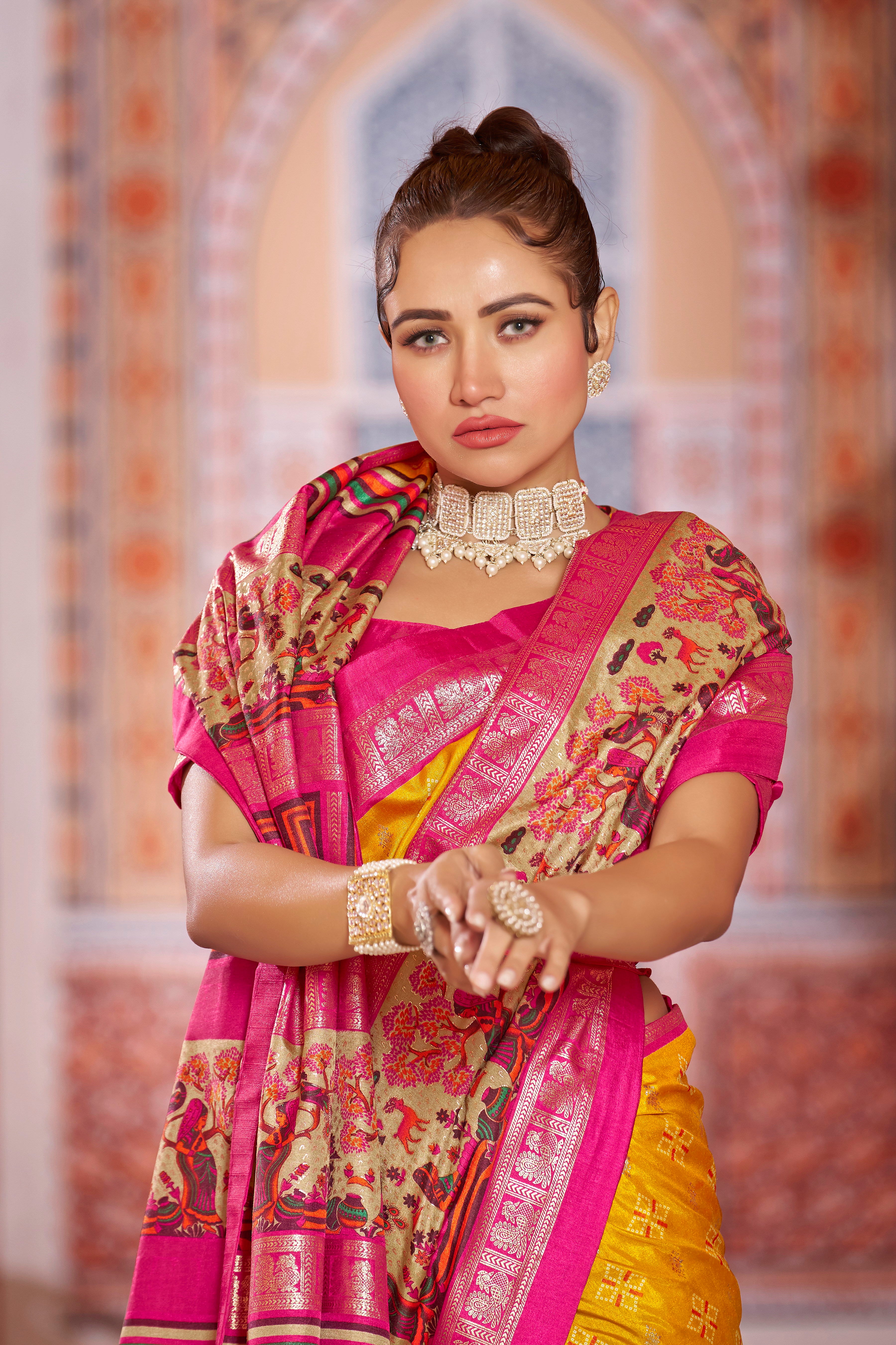 Luxury Yellow Color Pure Dola Silk Saree