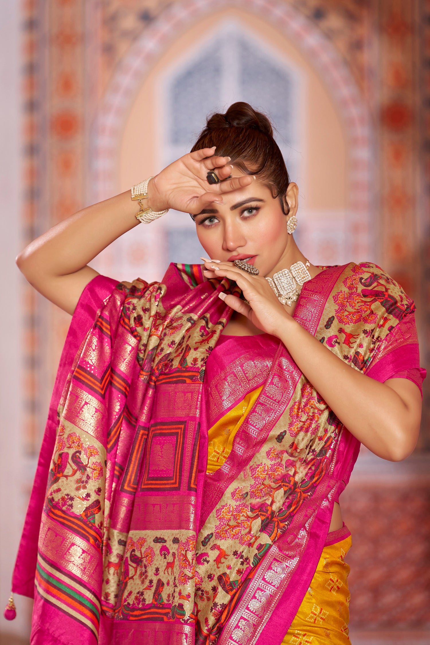 Luxury Yellow Color Pure Dola Silk Saree