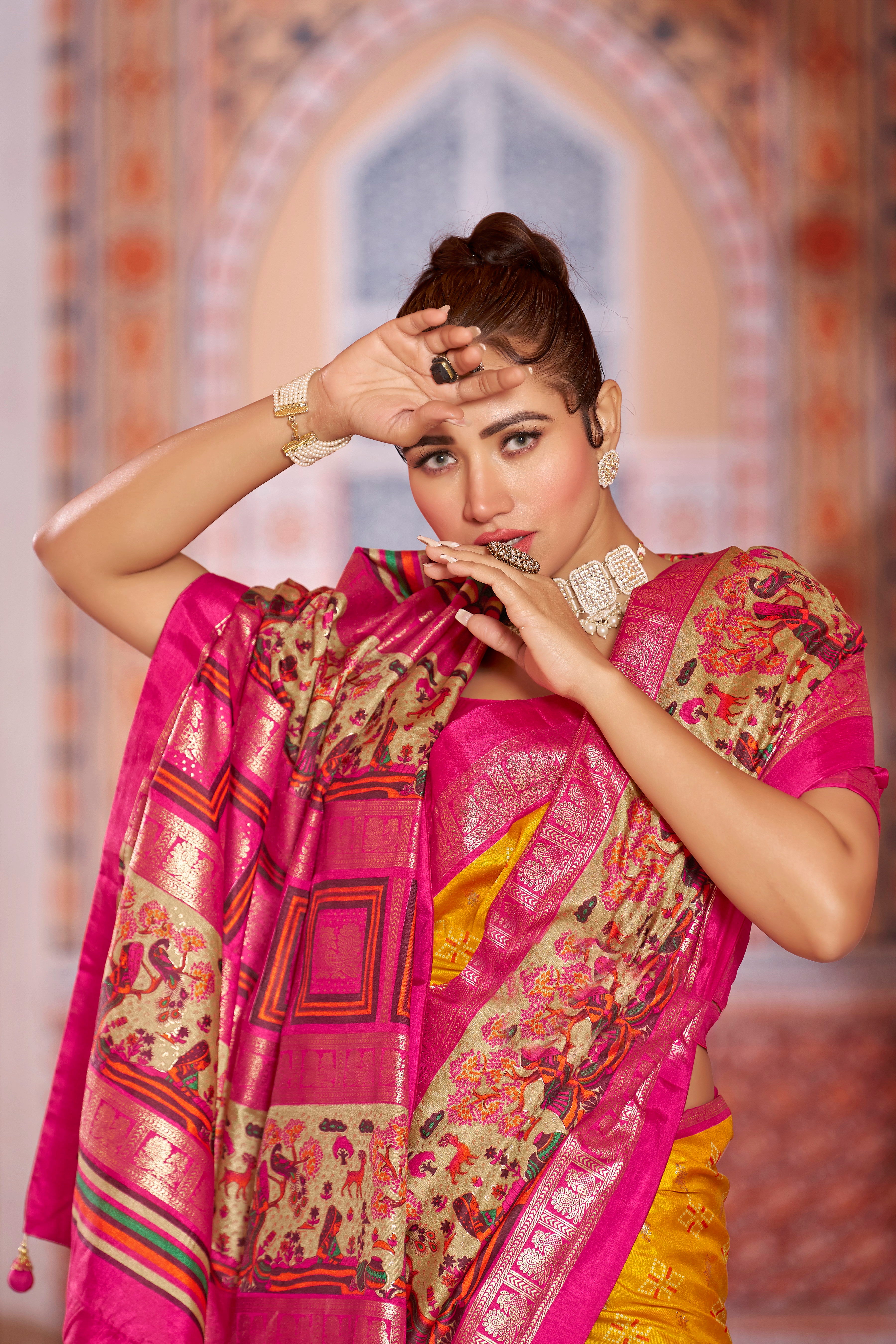 Luxury Yellow Color Pure Dola Silk Saree