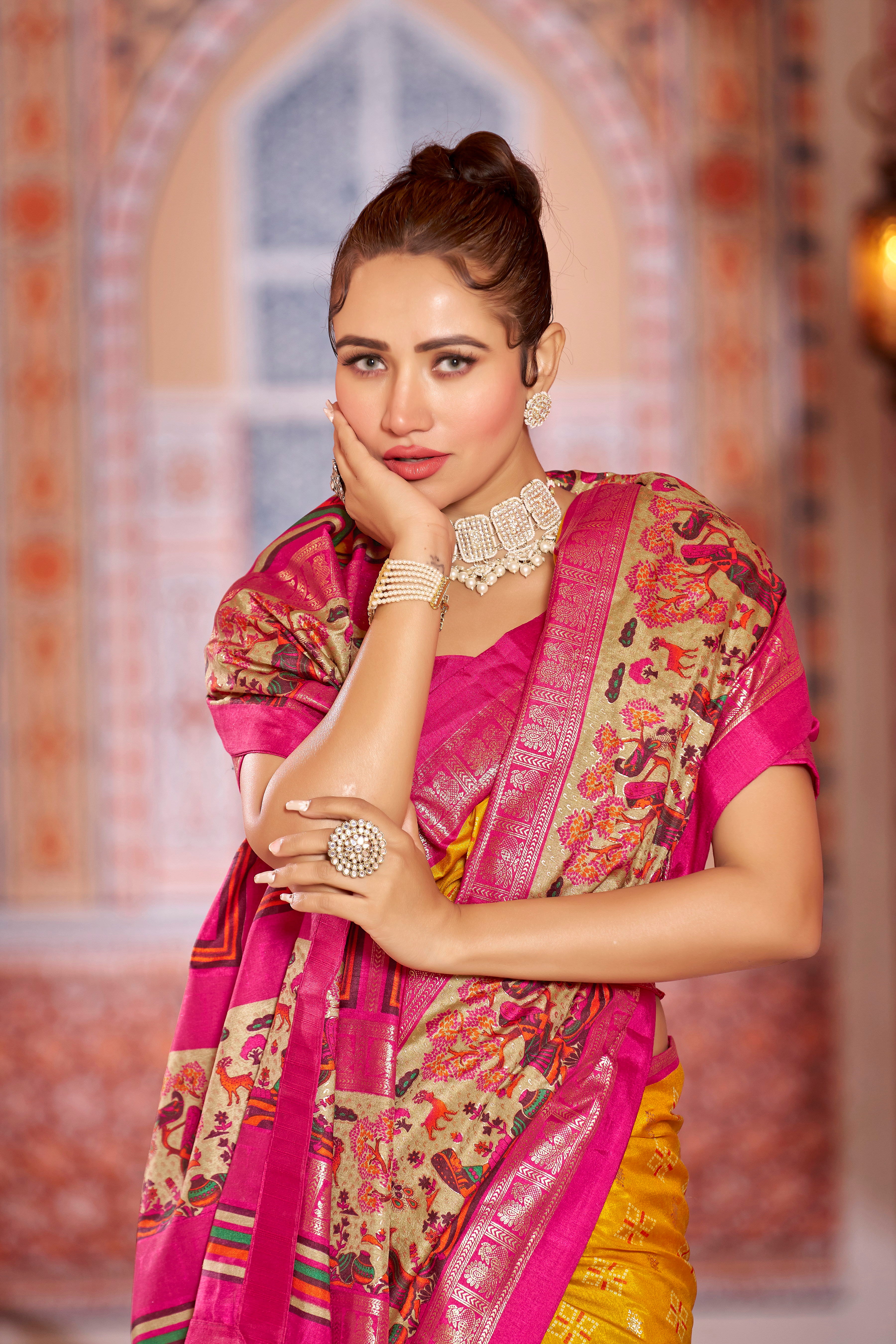Luxury Yellow Color Pure Dola Silk Saree