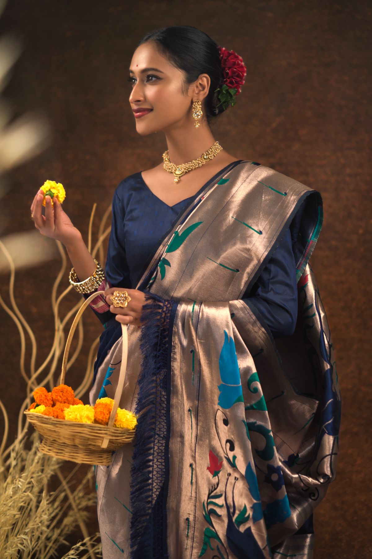 Fountain Blue Paithani Zari Work Latest Saree