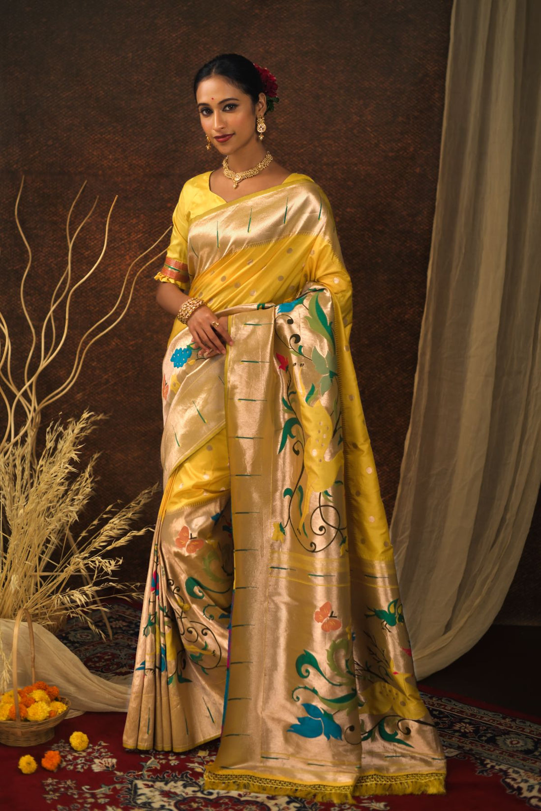 Paithani Silk Party Wear Yellow Saree