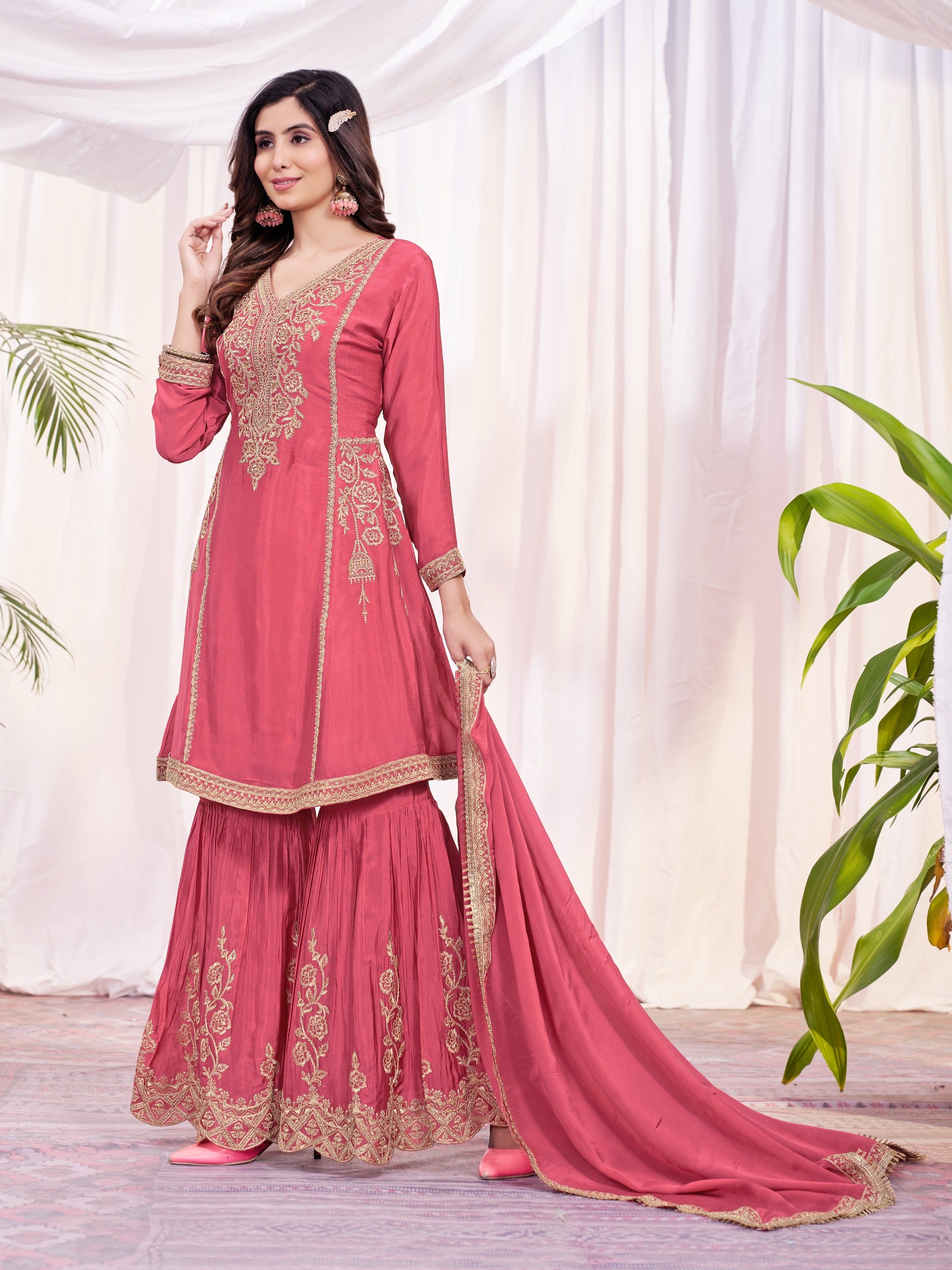 Stunning Pink Readymade Salwar Suit
