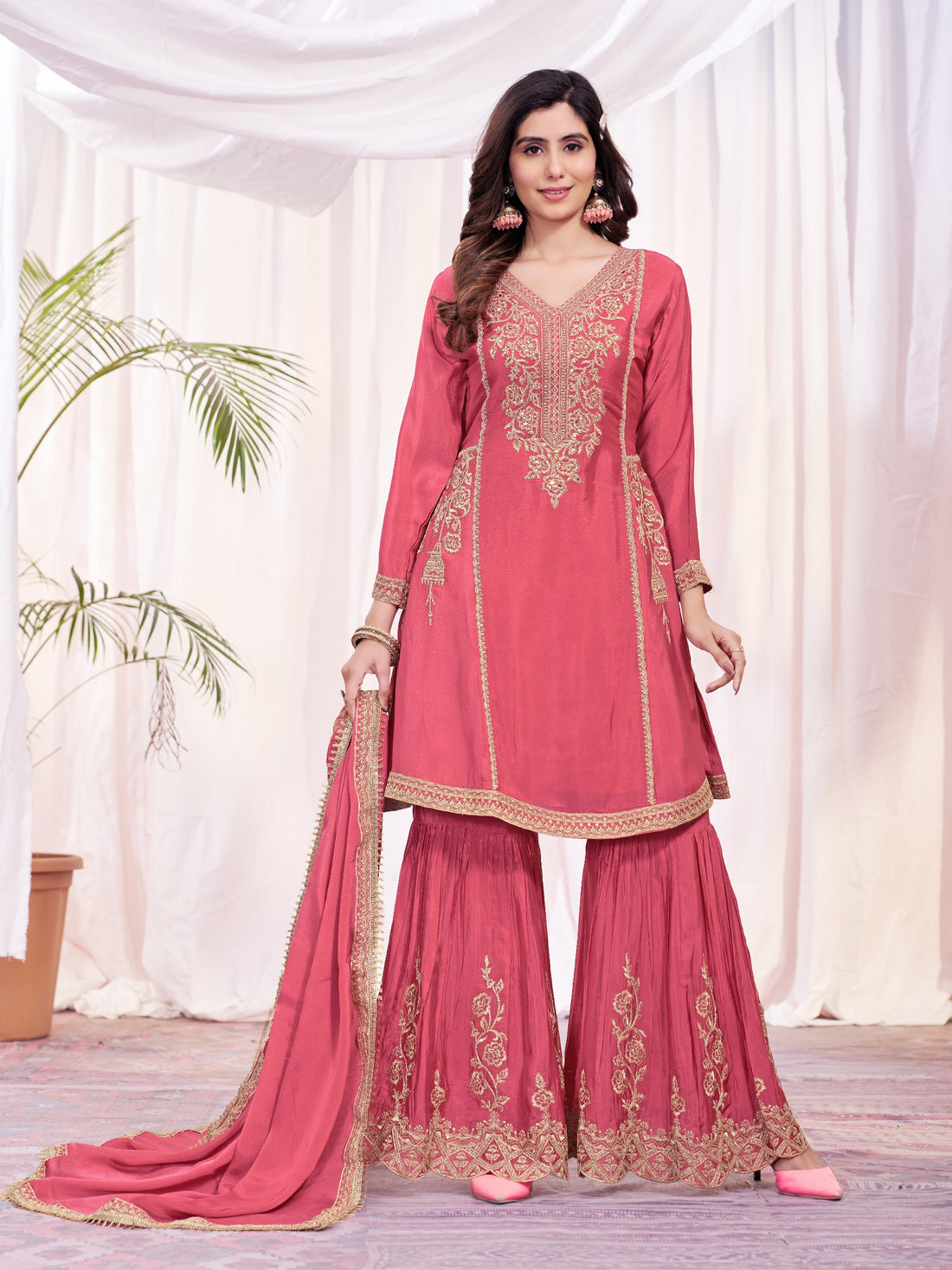 Stunning Pink Readymade Salwar Suit