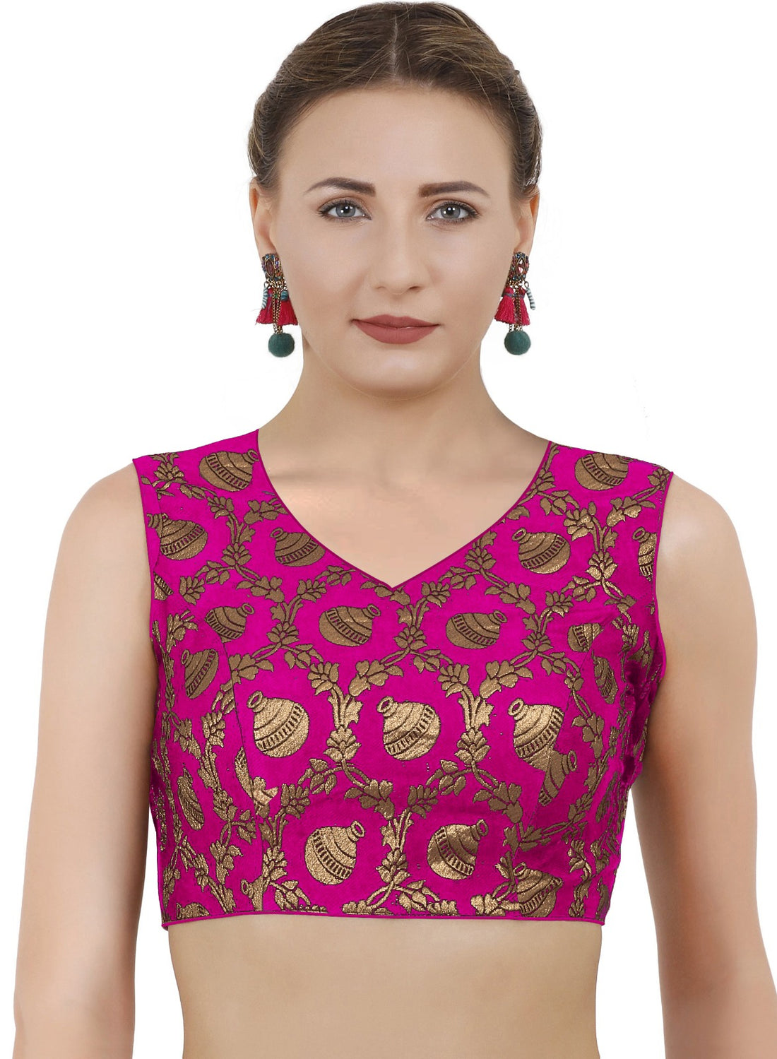 Georges Pink Color Sleeveless Readymade Brocade Blouse