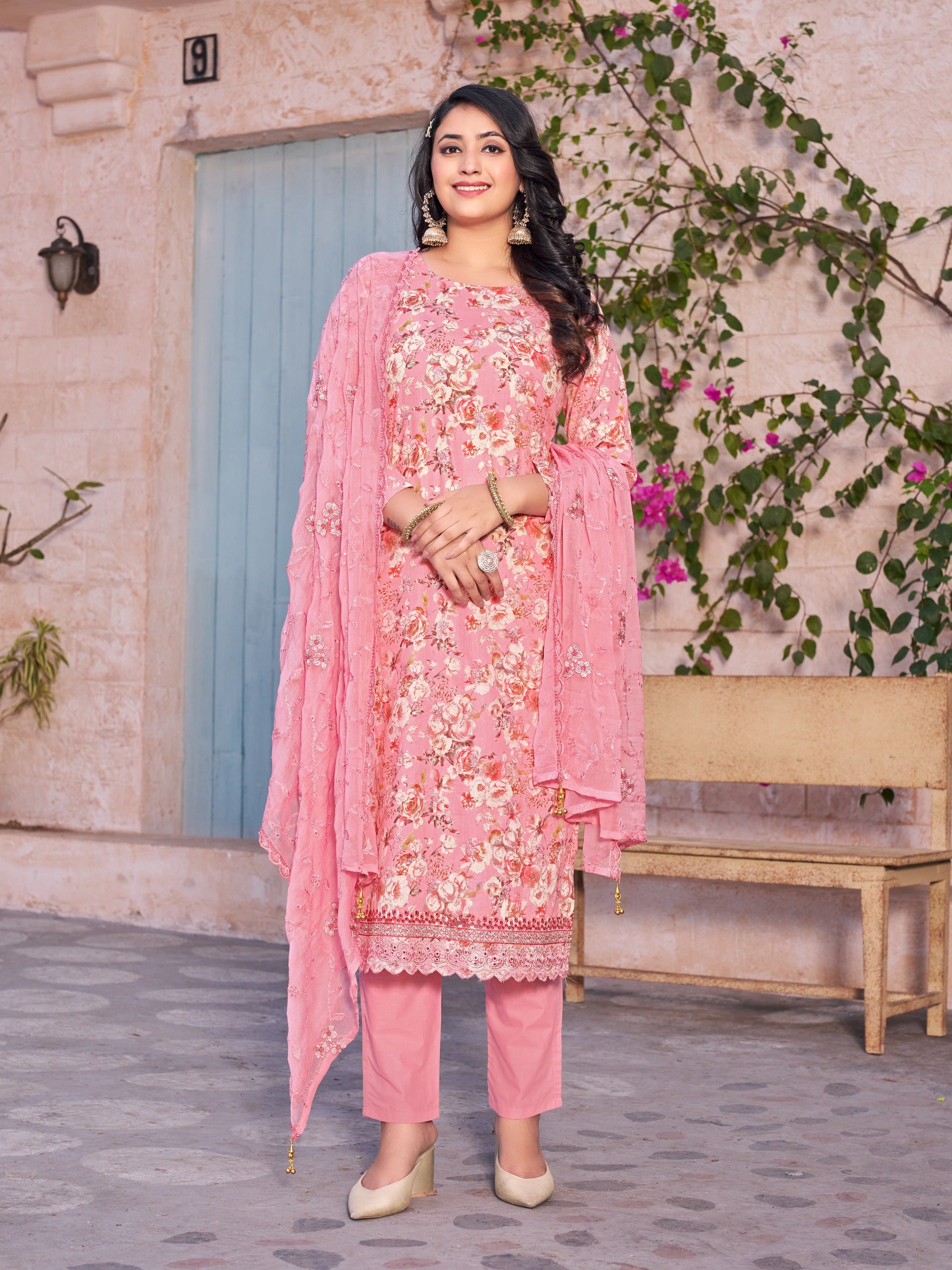 Ready To Wear Cotton Printed Pink Suit Set