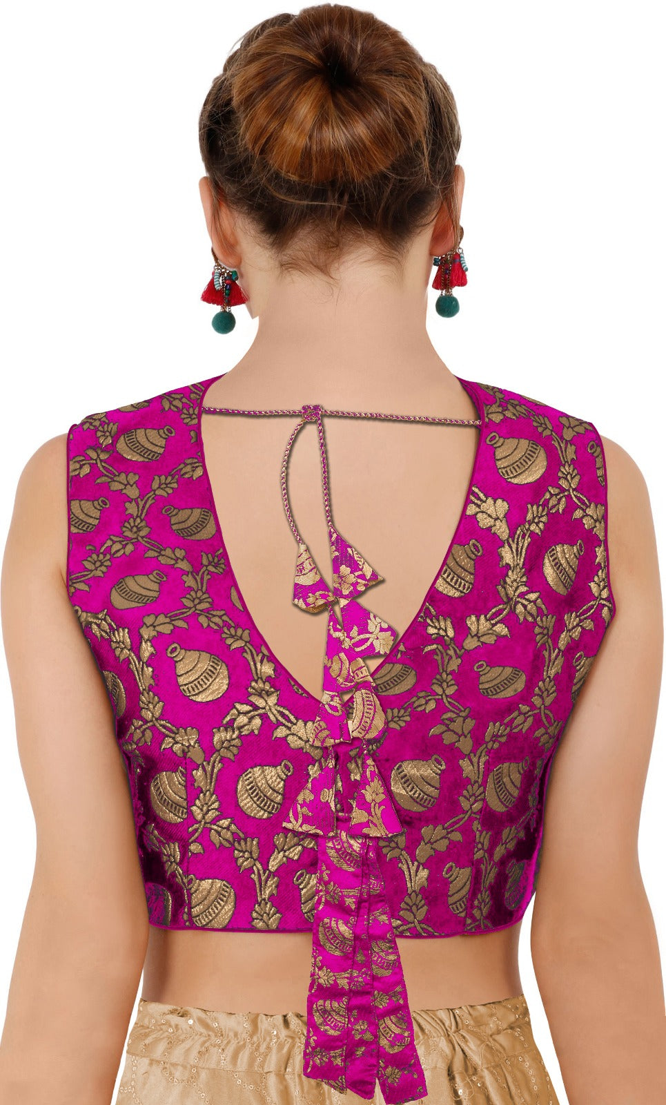 Georges Pink Color Sleeveless Readymade Brocade Blouse