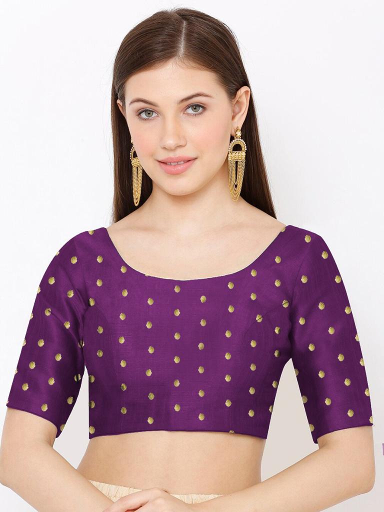 Purple Color Party Wear Round Neck Readymade Silk Blouse