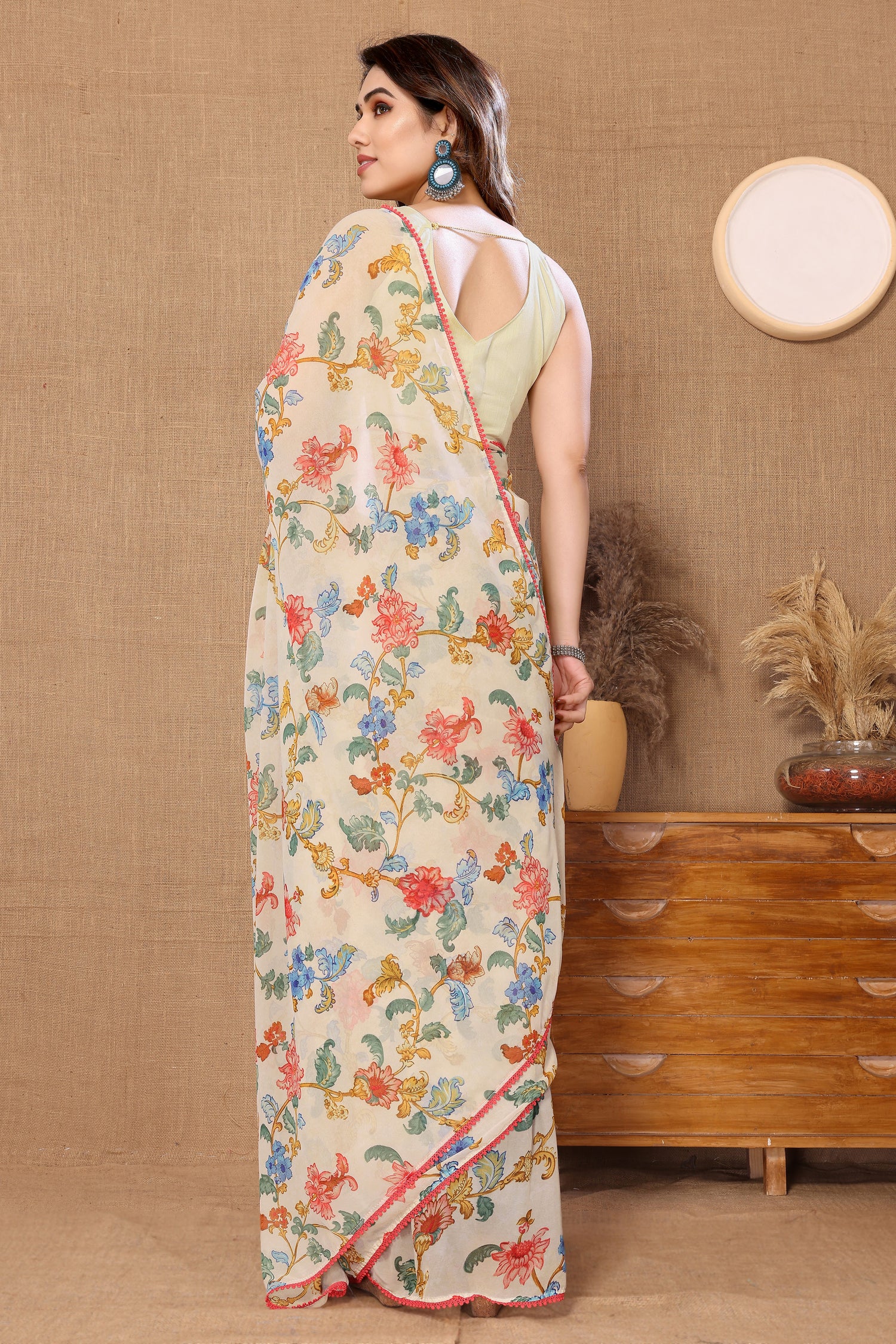 Effortless Grace Ready To Wear Off White Pre Georgette  Saree