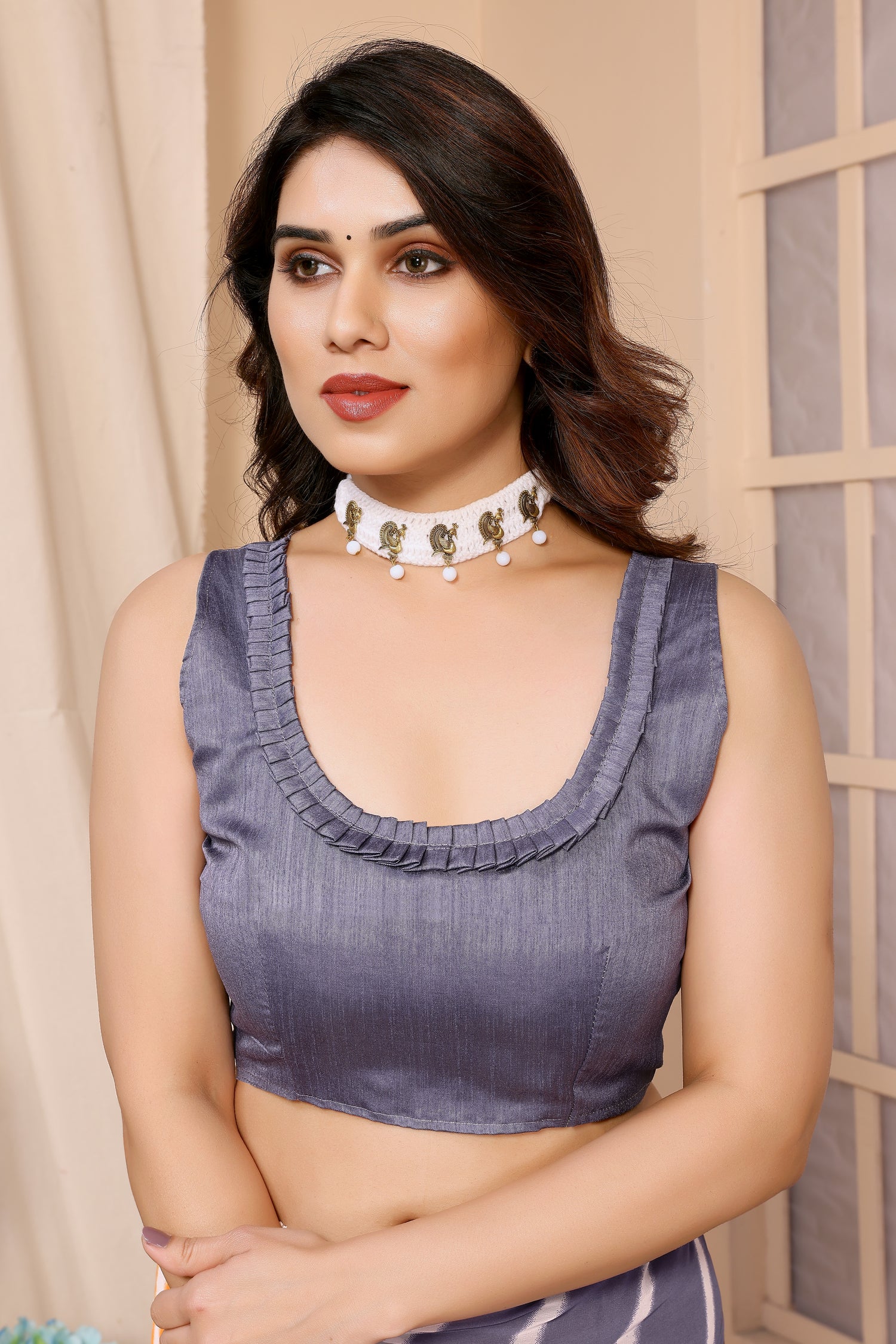 Heavy Orange & Grey Color Laheriya Printed Ready To Wear Saree