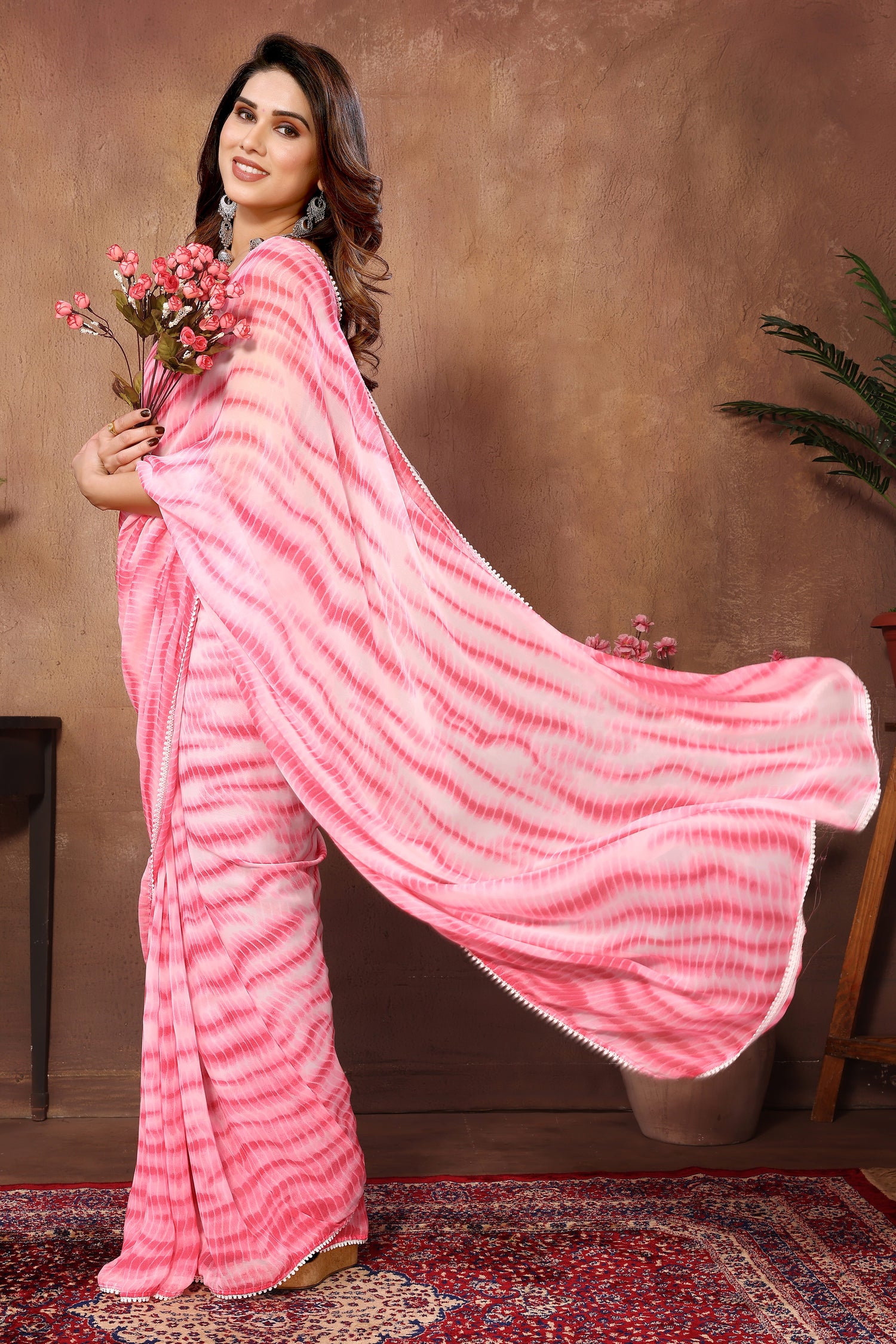 Classy Pink Color Pure Georgette Ready To Wear Saree