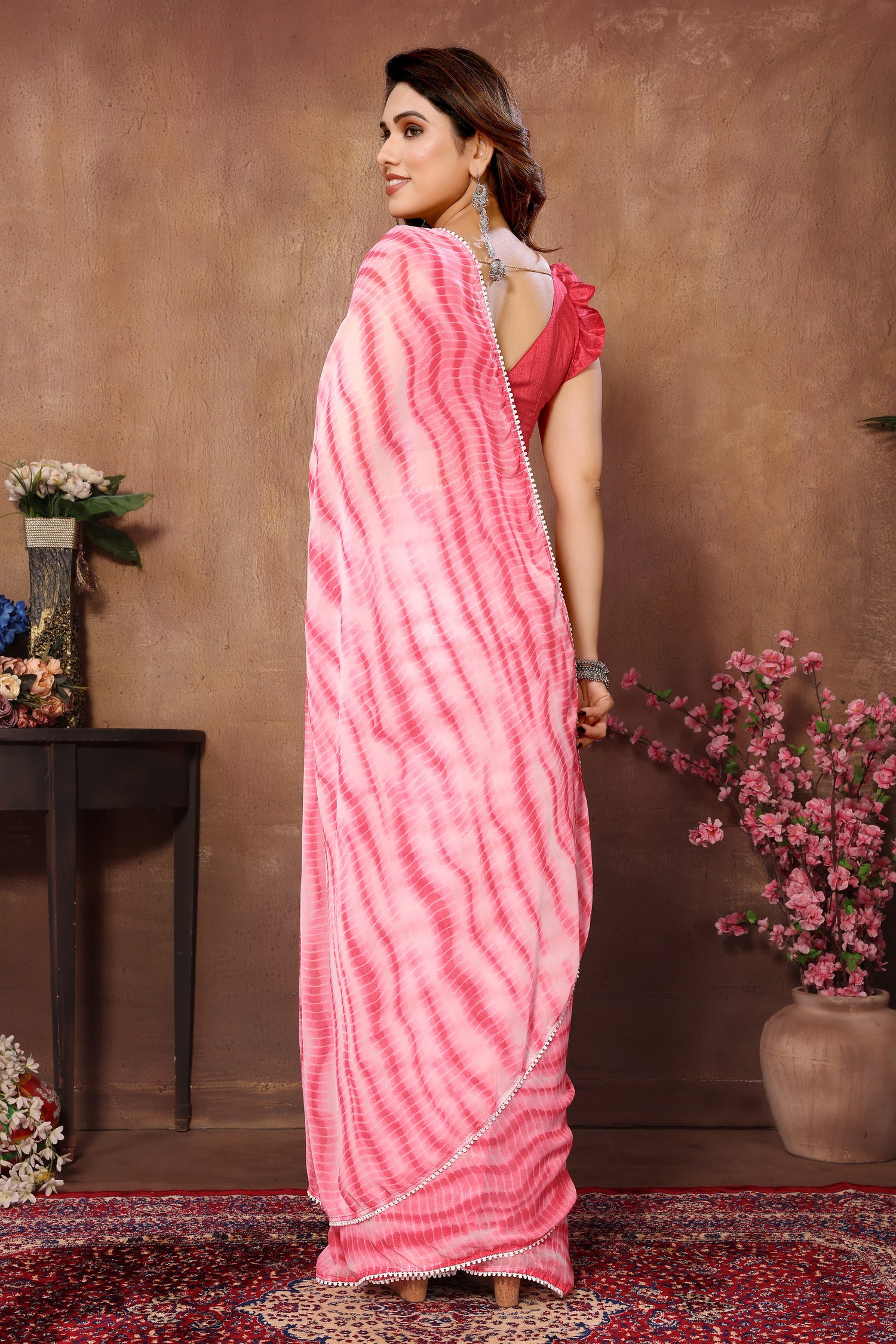 Classy Pink Color Pure Georgette Ready To Wear Saree