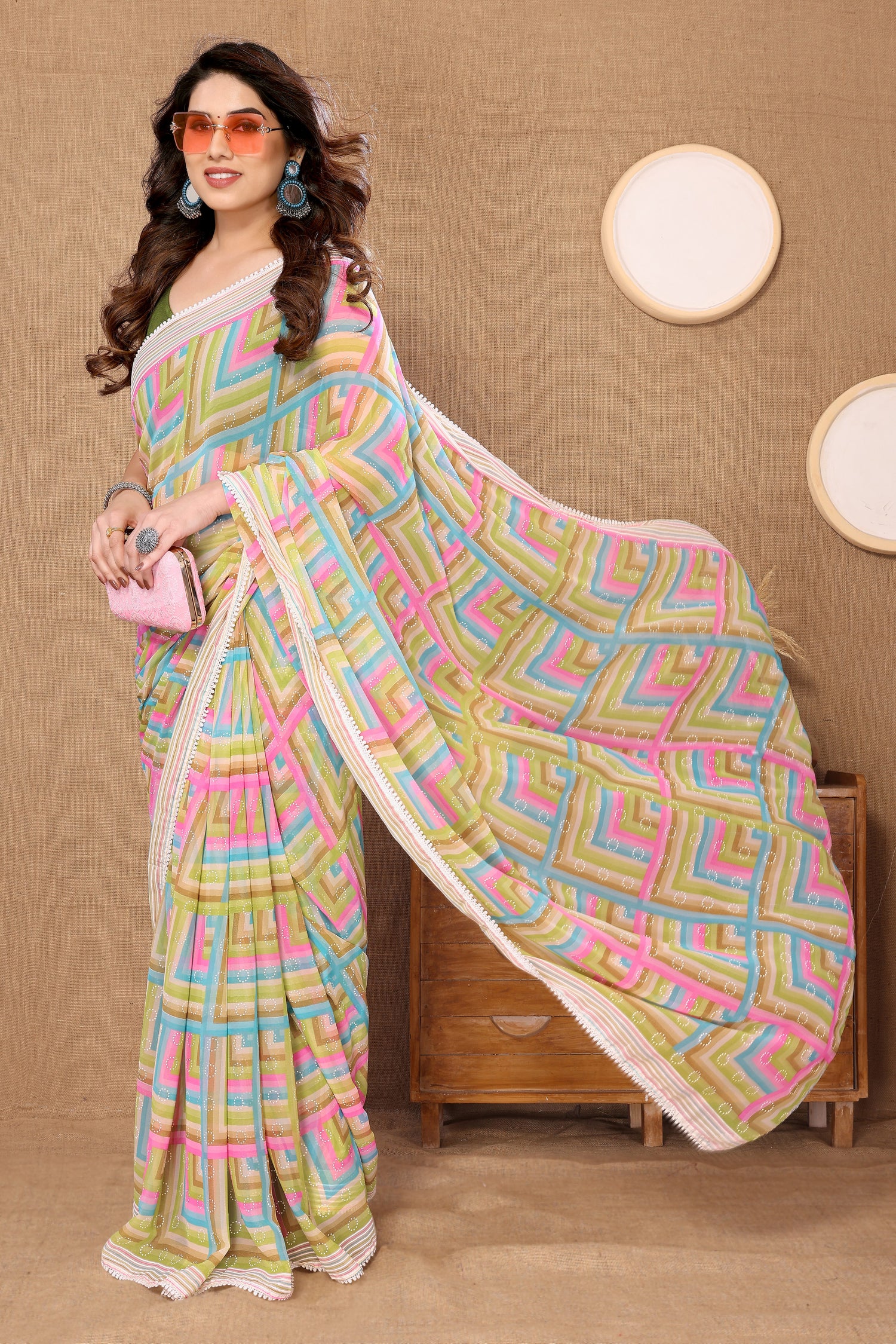 Elegant Ready To Wear Fancy Georgette Printed Saree