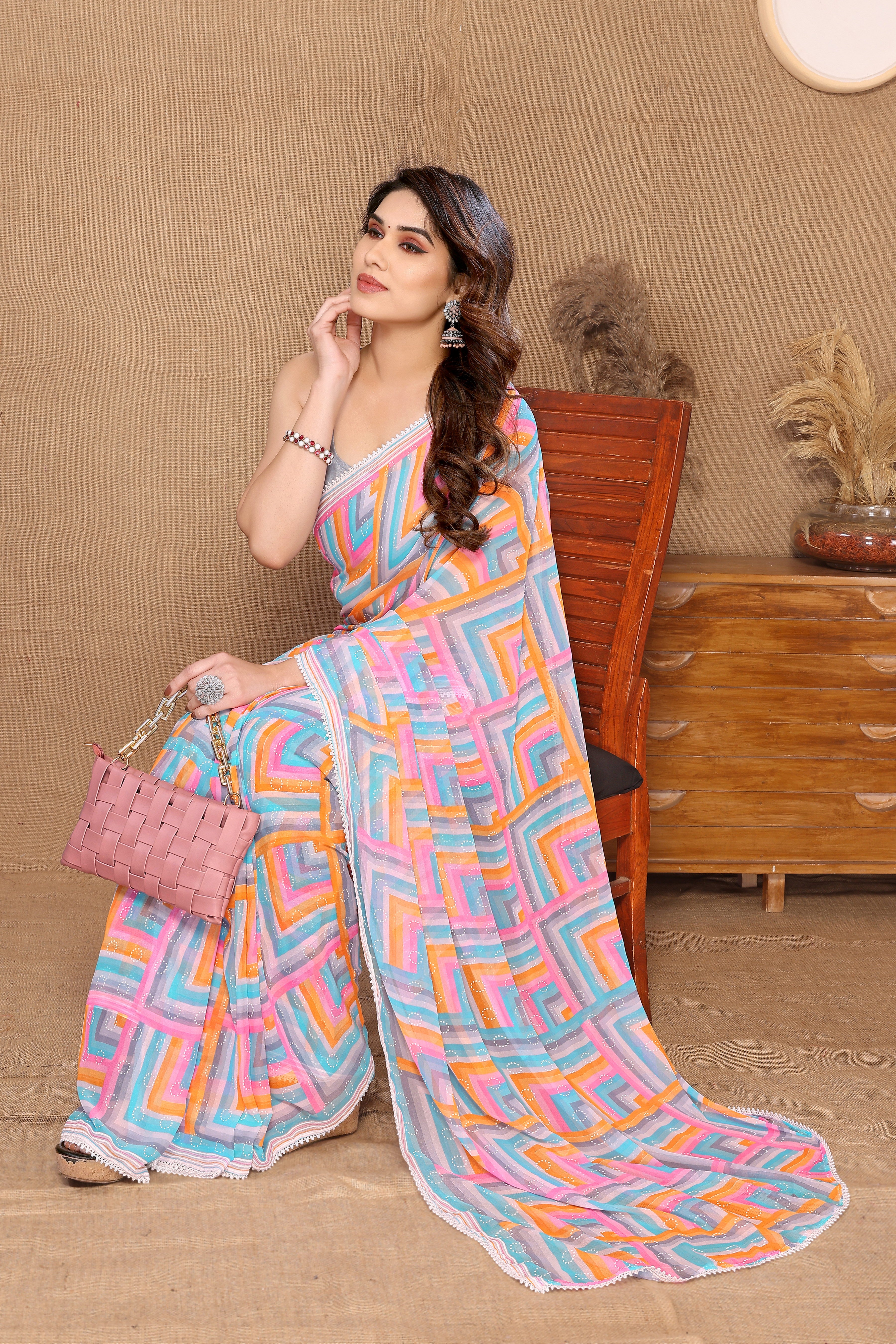 Stunning Multi Color Georgette Printed Ready To Wear Saree