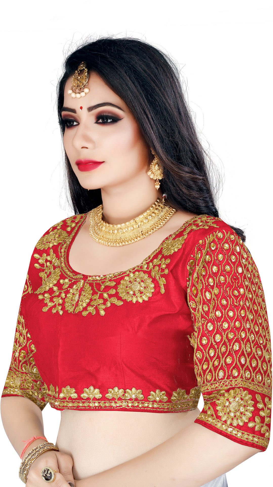 Latest Round Neck Red Color Readymade Free Size Blouse