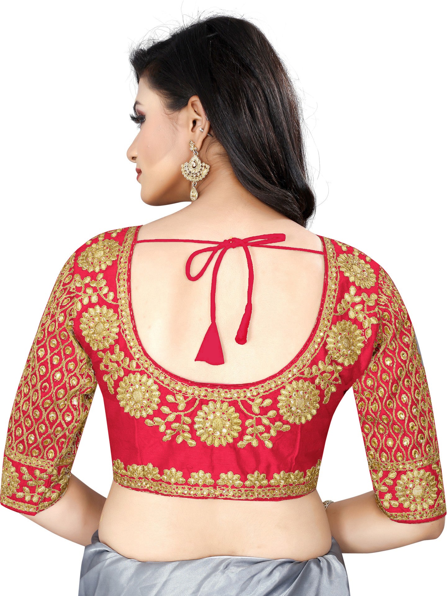 Latest Round Neck Red Color Readymade Free Size Blouse