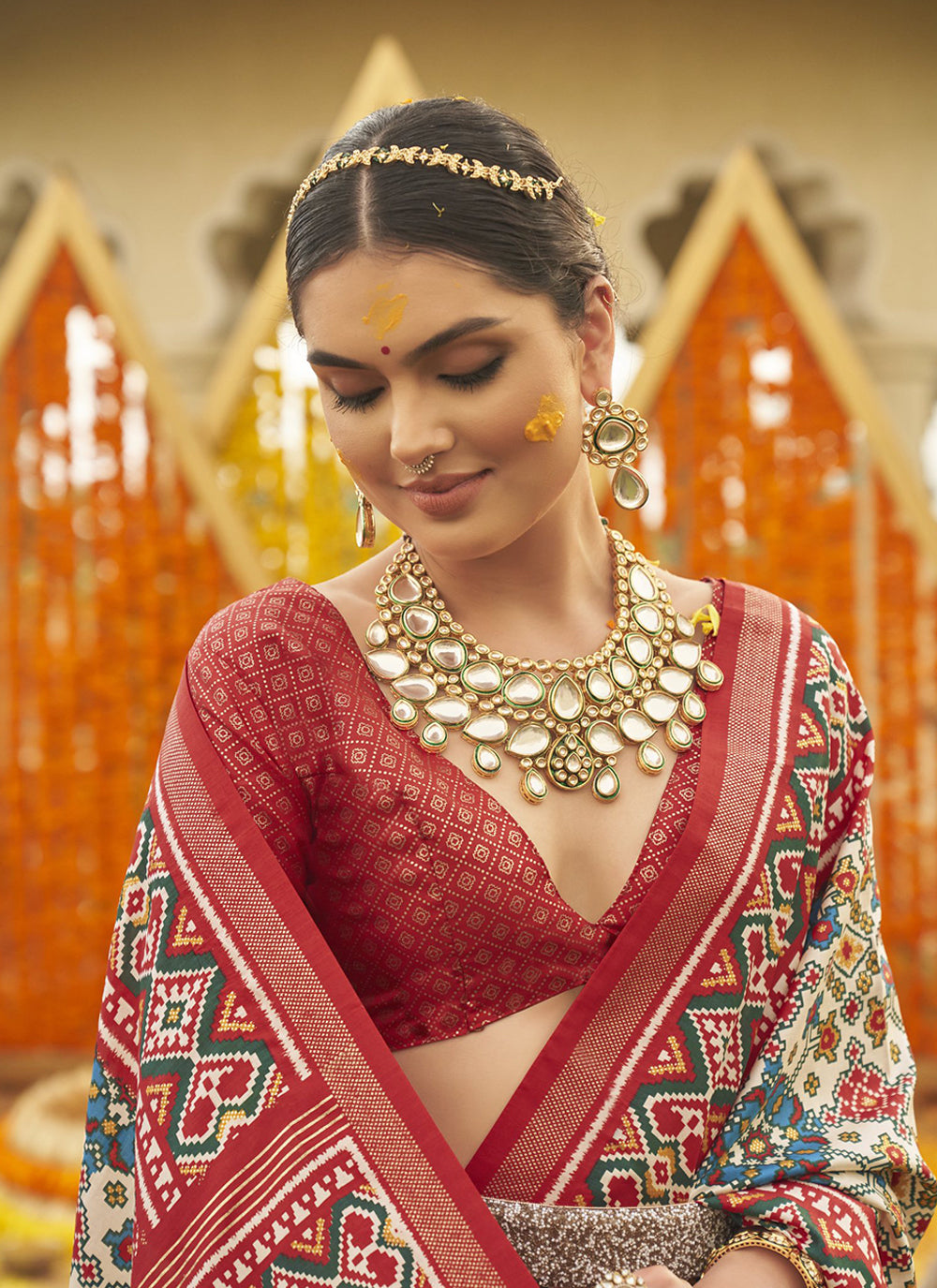Printed Silk Red Festive Wear Patola Saree