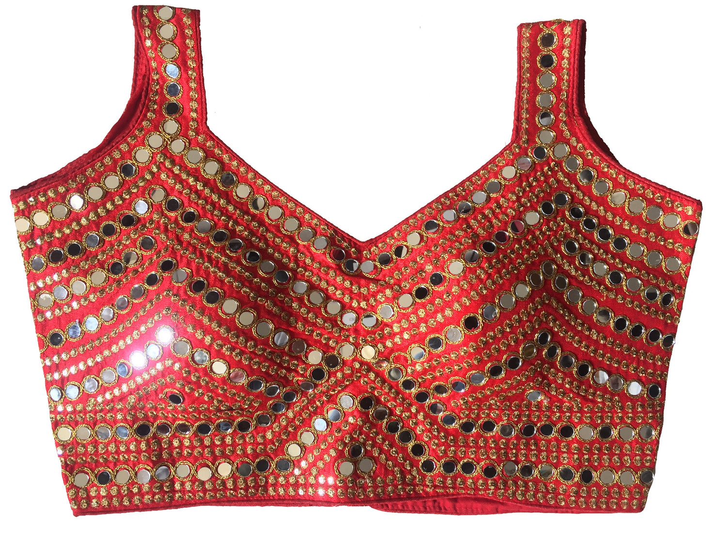 Latest Design Red Color Sleeveless Readymade Mirror Blouse