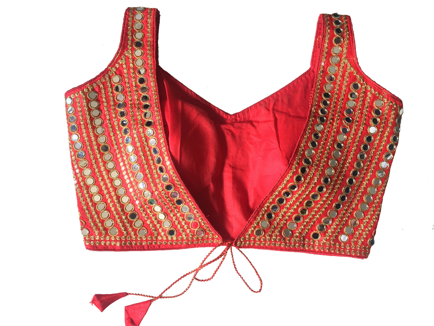 Latest Design Red Color Sleeveless Readymade Mirror Blouse