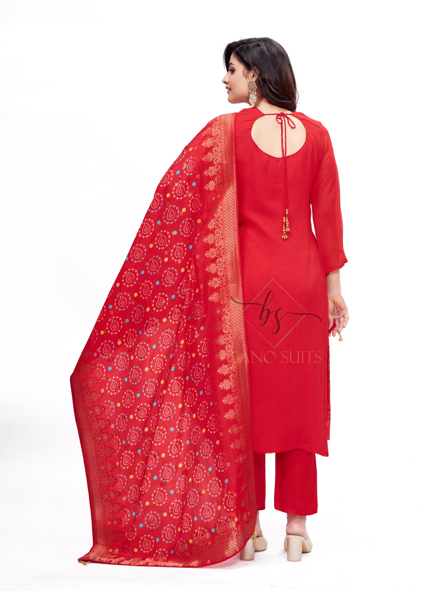 Pure Georgette Red Salwar Suit With Dupatta