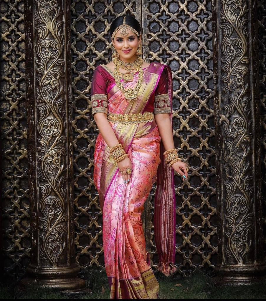 Princess Pink Woven Banarasi Silk Soft Saree